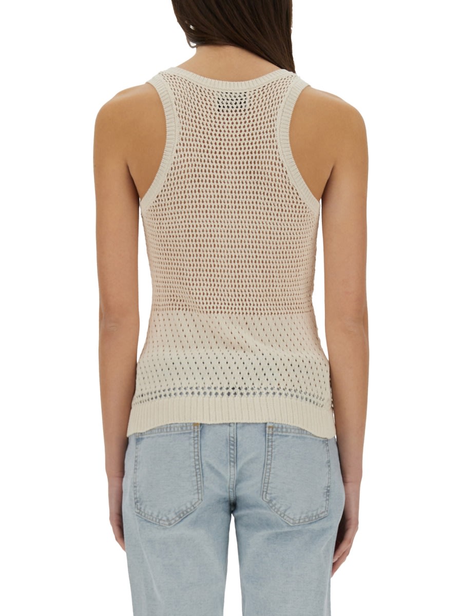 Moschino Jeans Mesh Top With Logo In Neutral