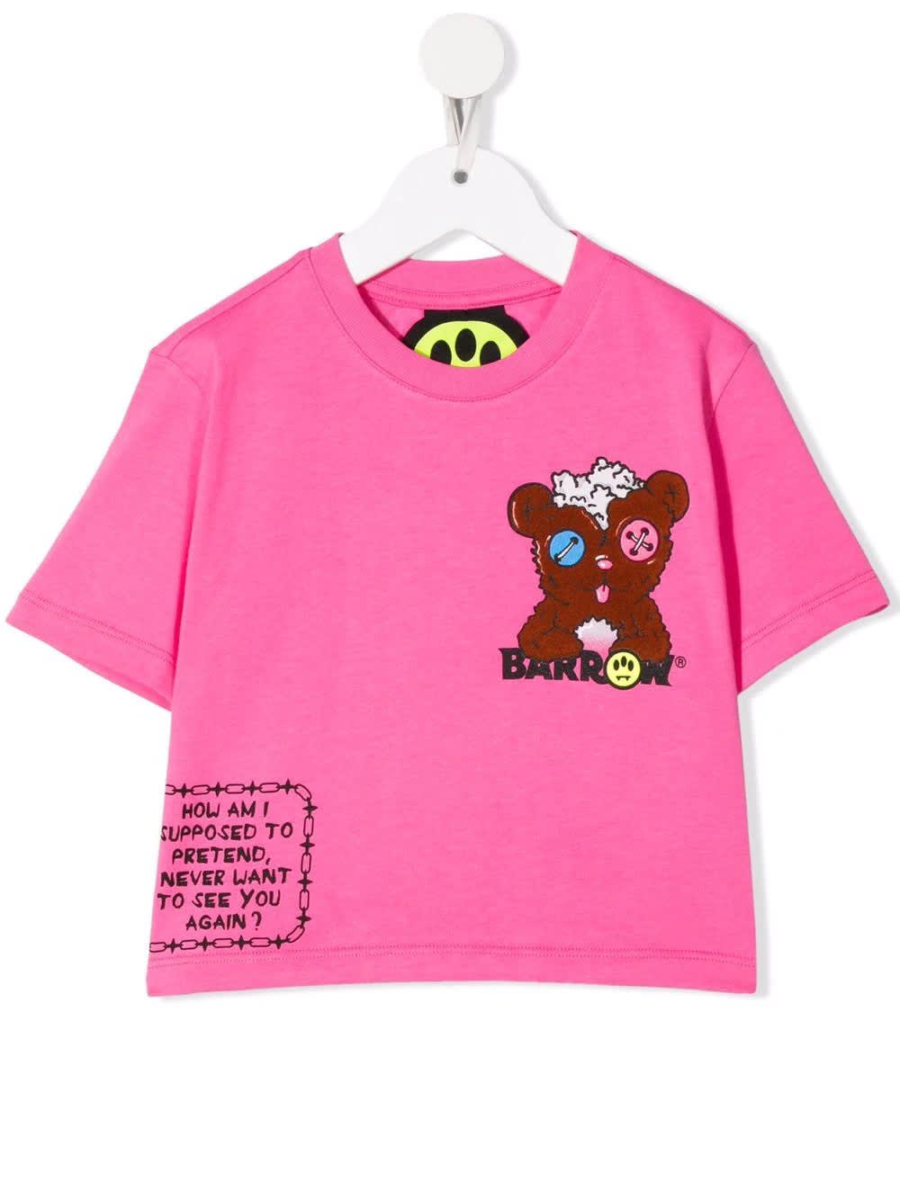 Barrow Kids Pink Crop T-shirt With Front And Back Print