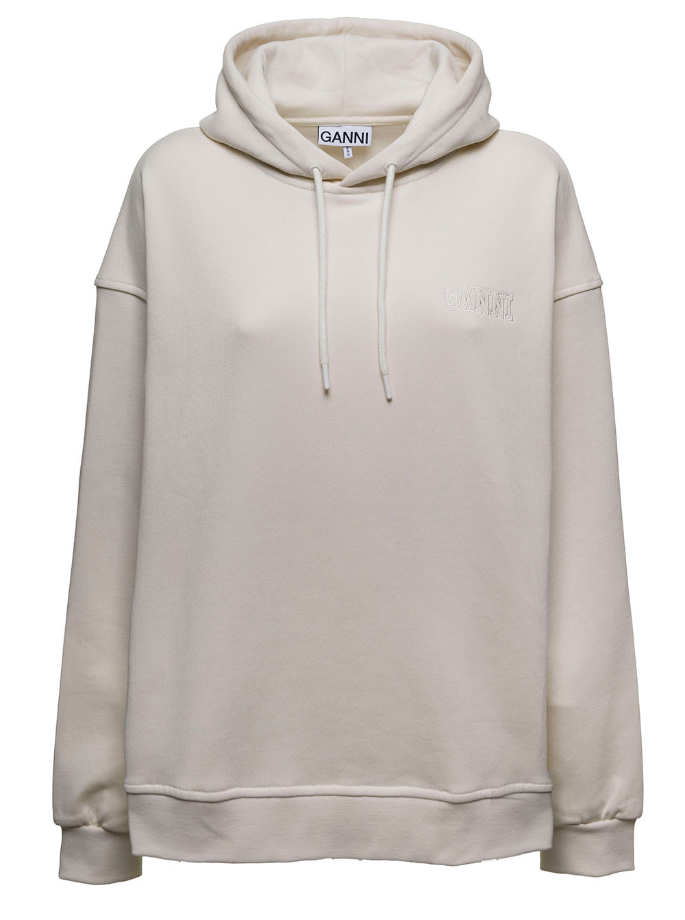 Ganni Isoli Software Ivory Colored Jersey Hoodie With Logo