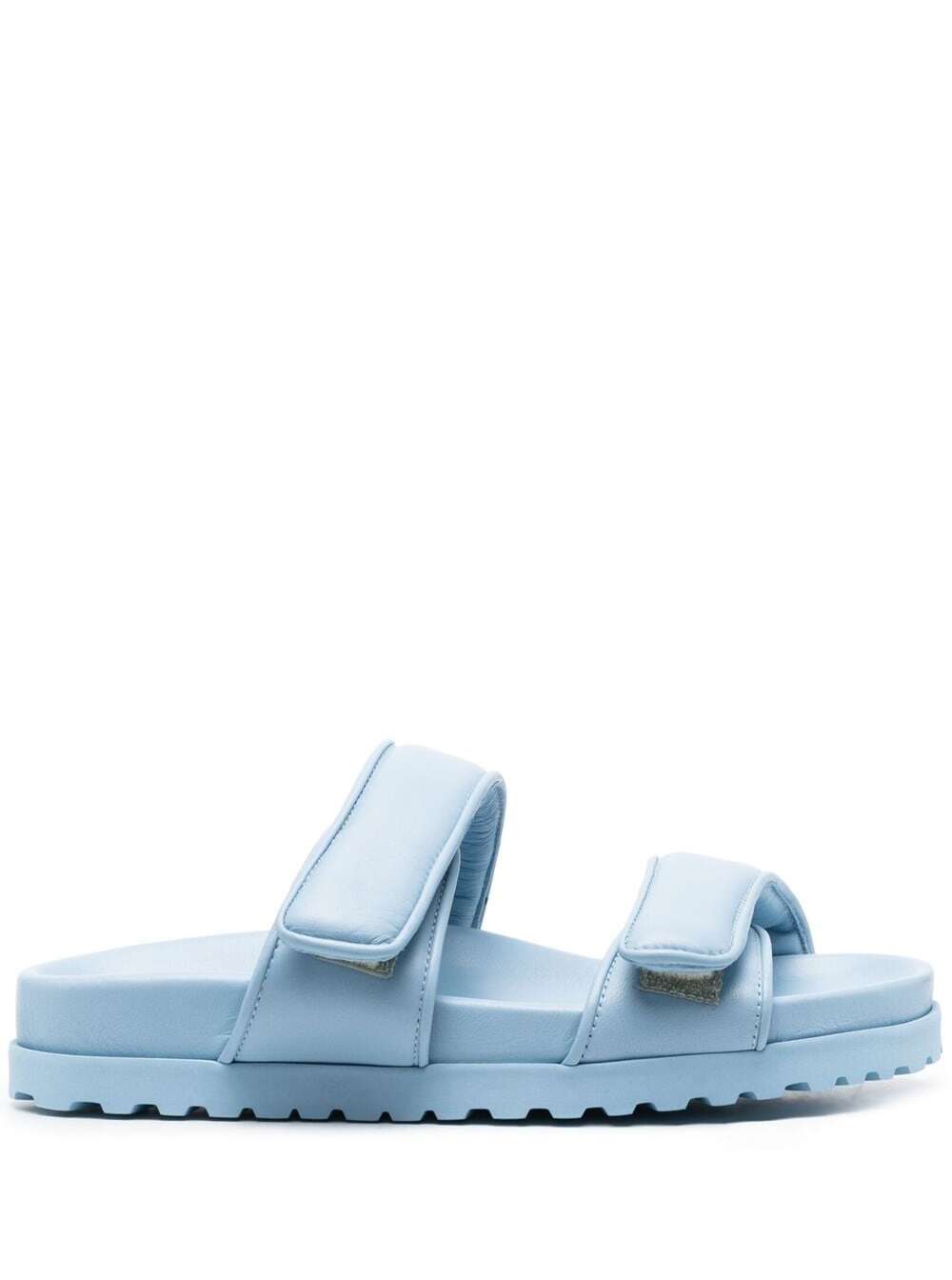 Light-blue Strap Fastening Sandals In Leather Woman