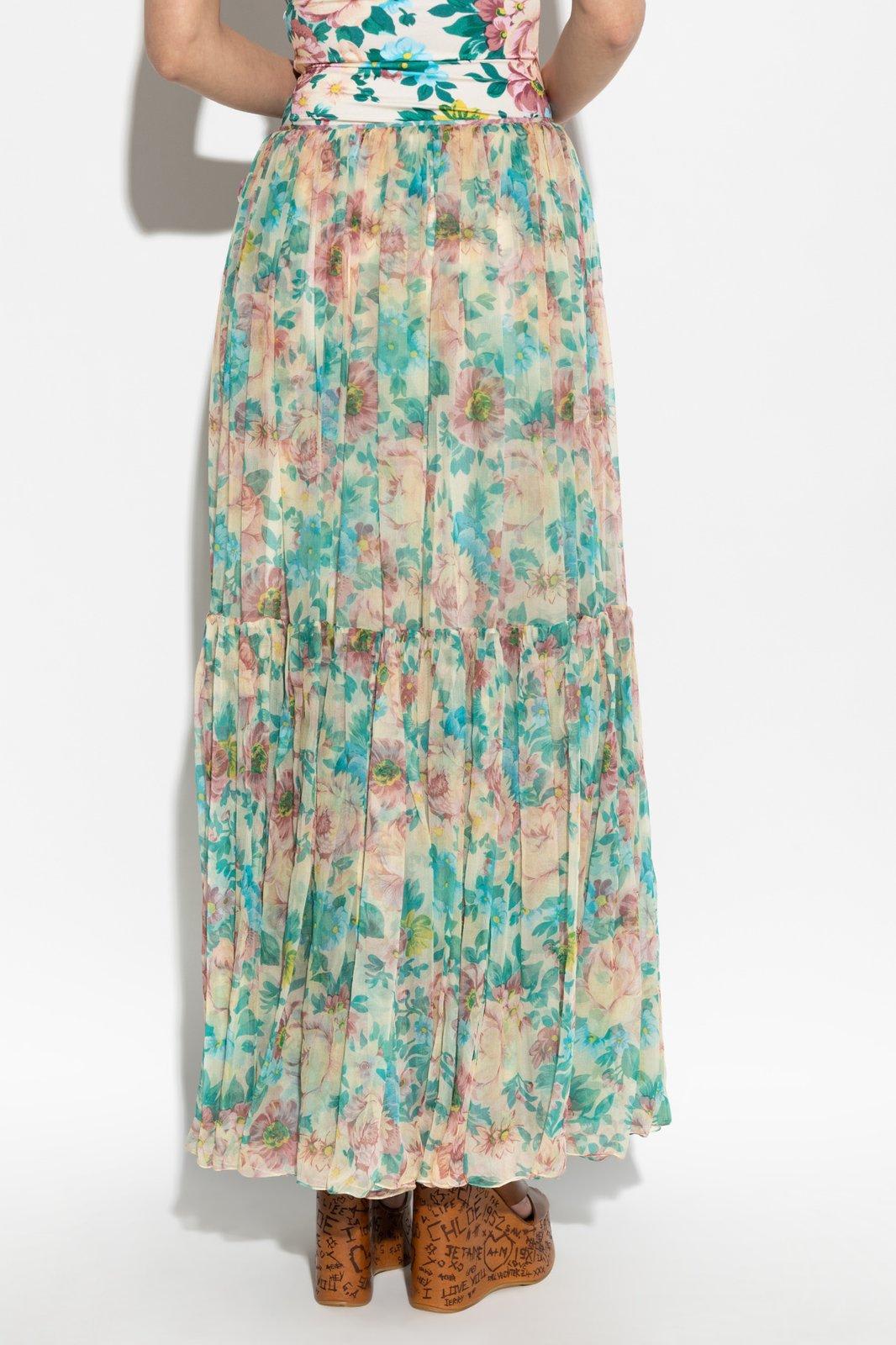 Chloé Pleated Tiered Floral-print Silk-chiffon Maxi Skirt