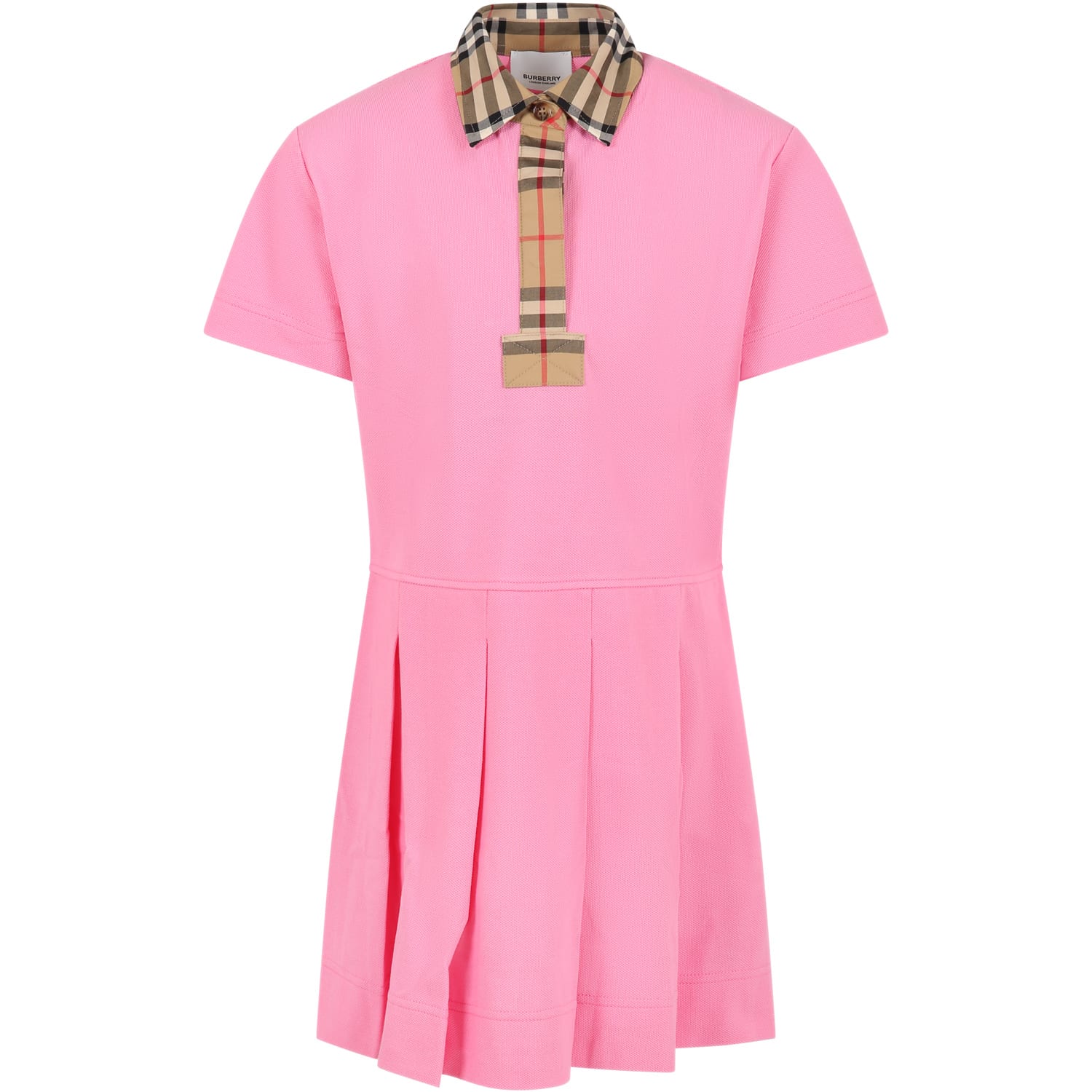 Burberry Pink Dress For Girl With Iconic Vintage Check