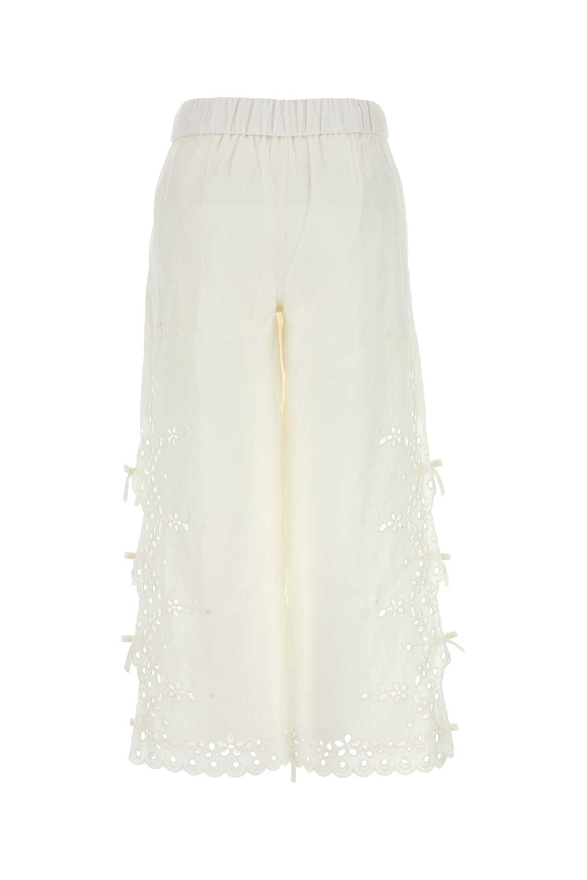 Self-portrait Embroidered Linen And Cotton Wide-leg Pants