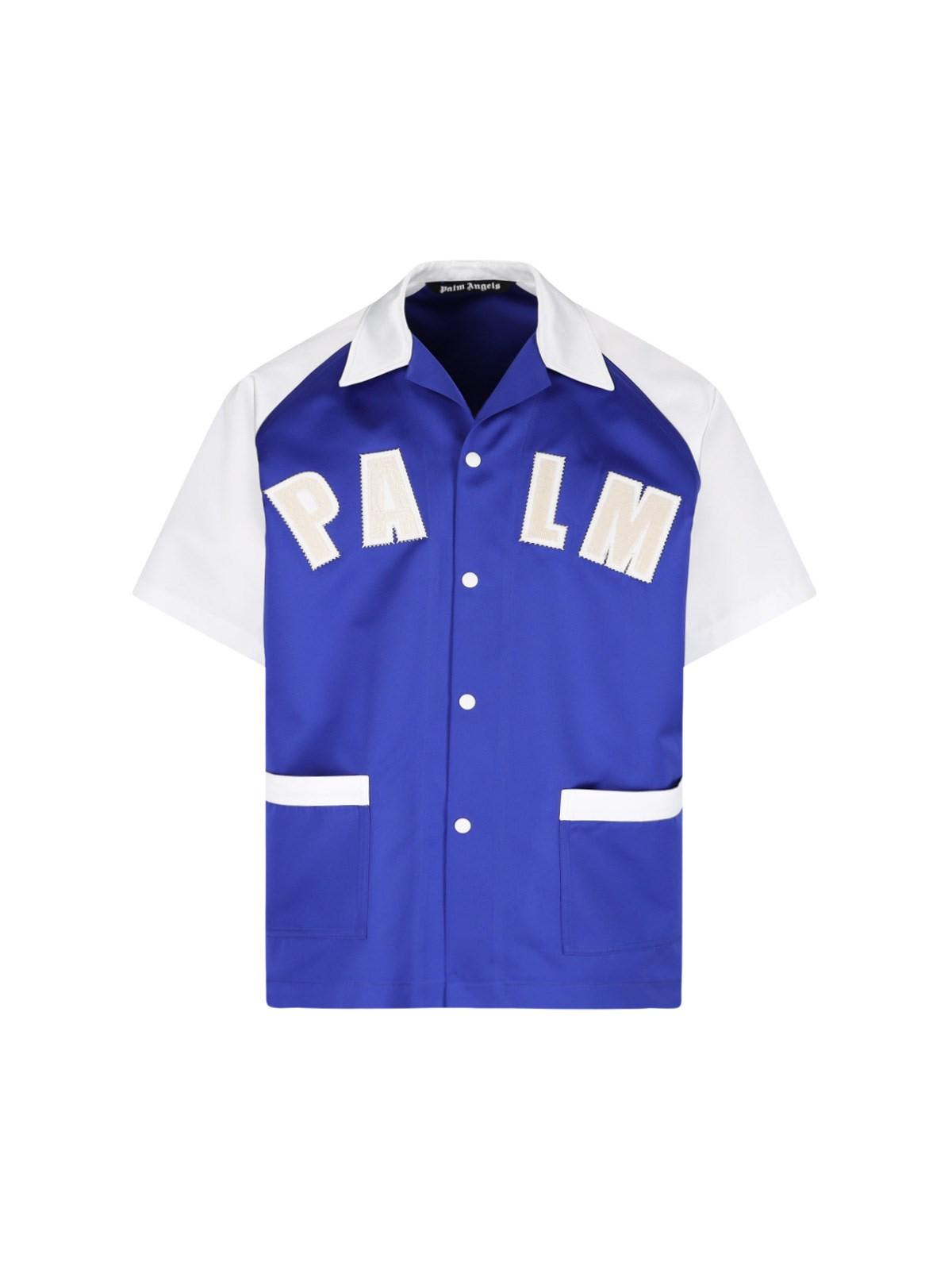 Palm Angels Logo Patch Shirt In Blu