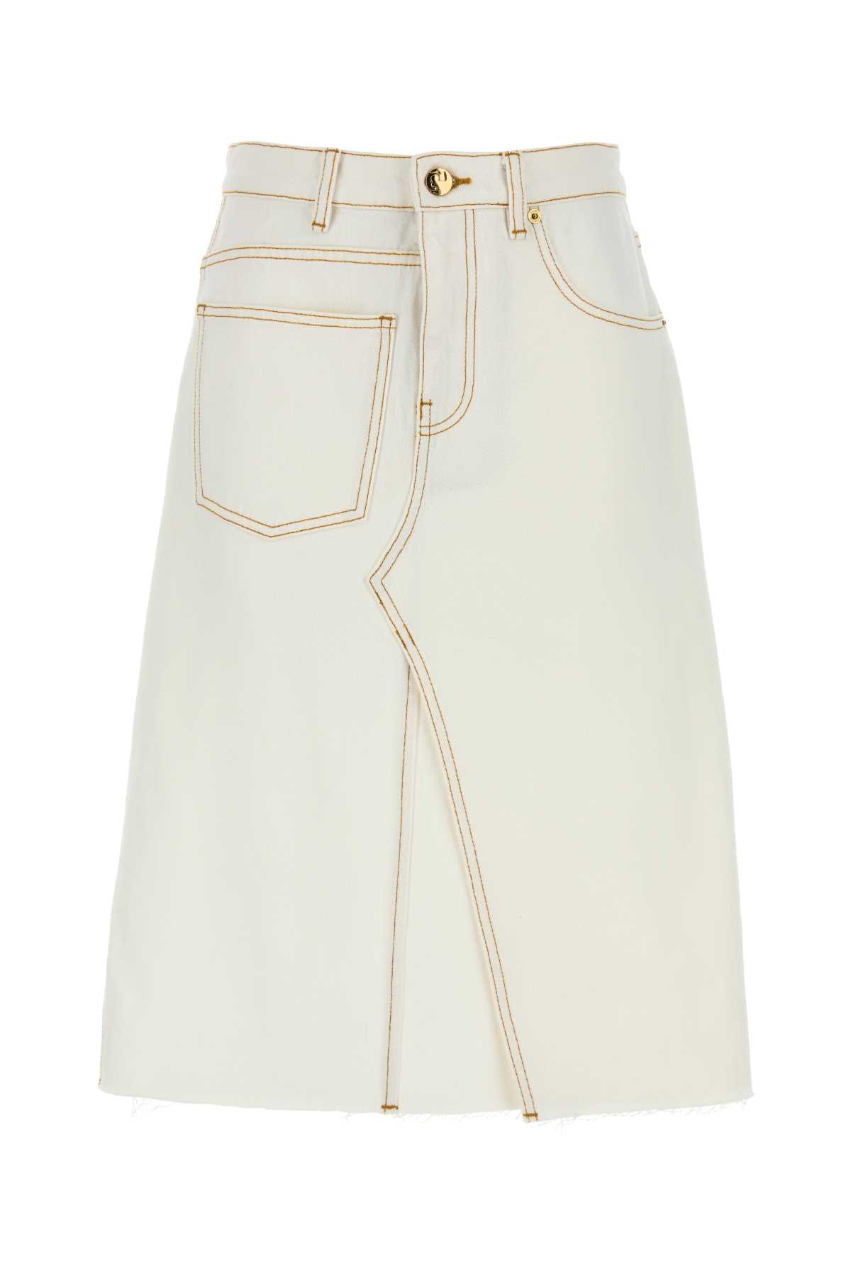 Shop Tory Burch White Denim Skirt In Chalk