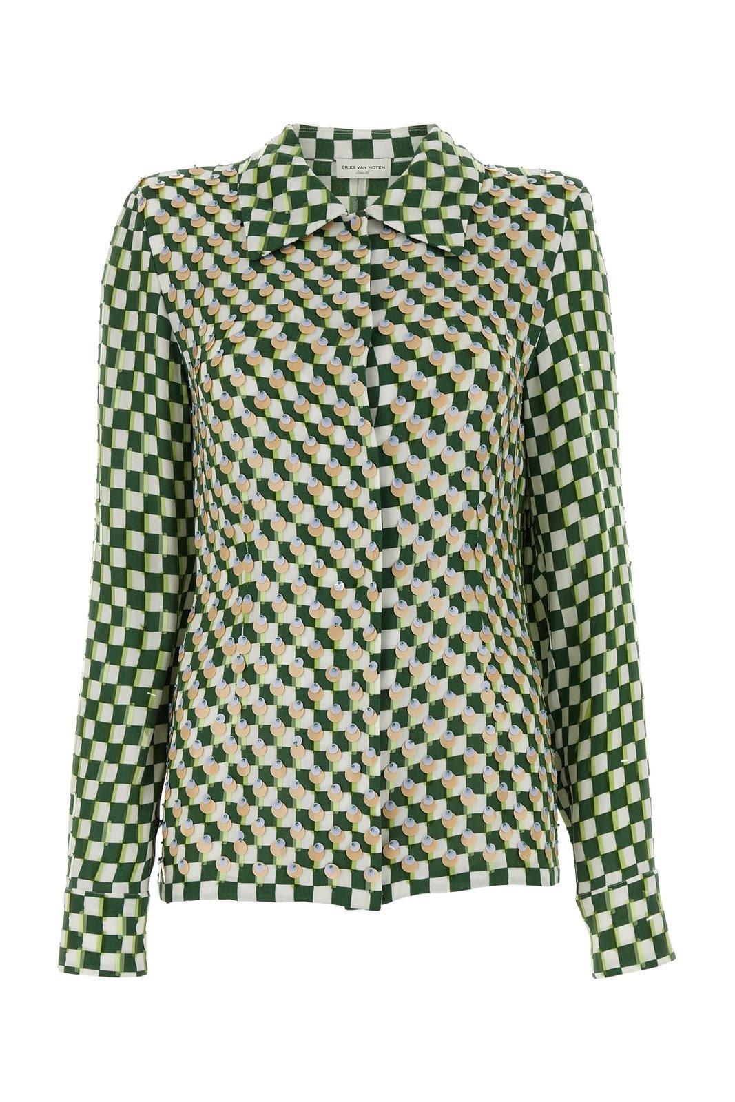 Dries Van Noten Checked Embellished Shirt In Green