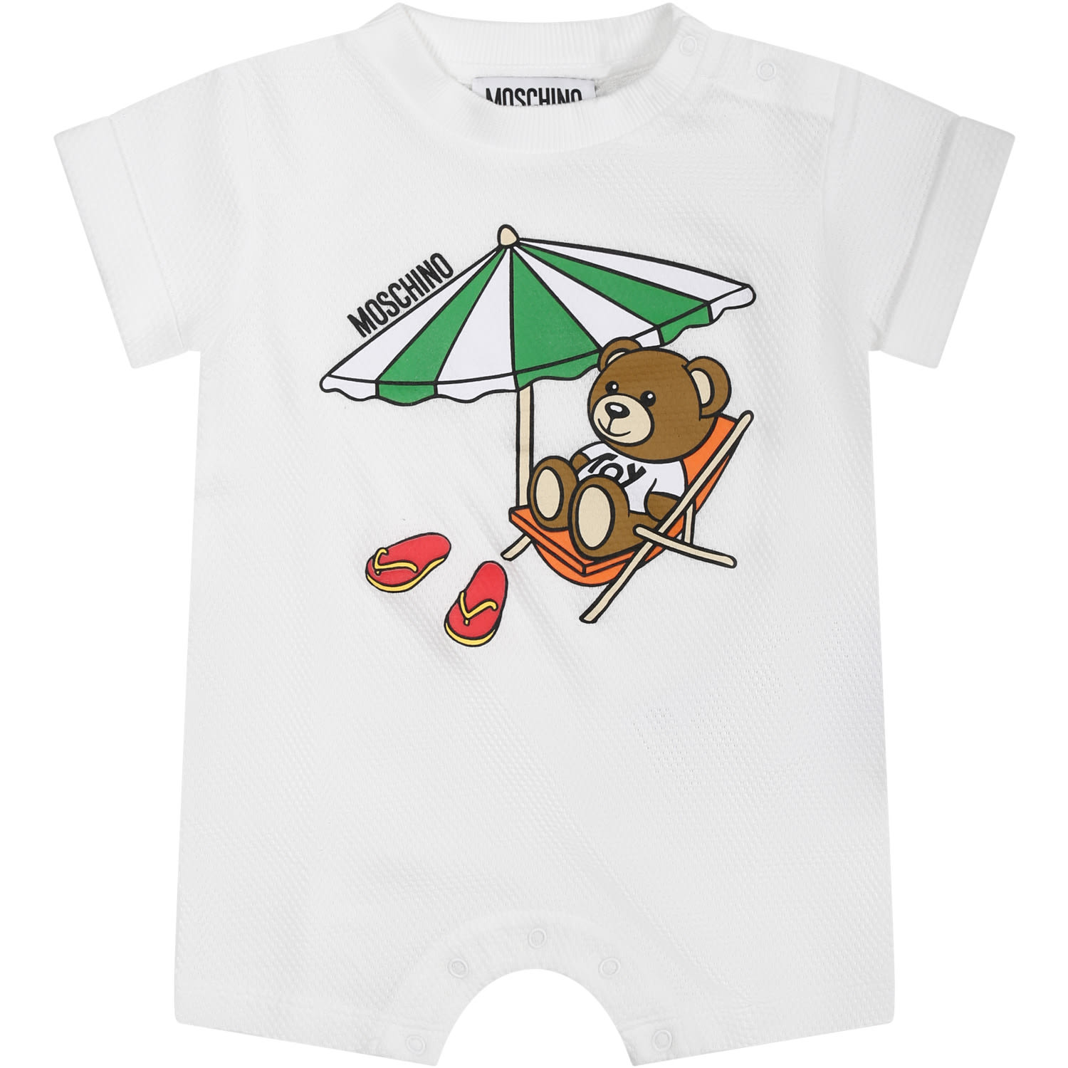 Moschino White Romper For Babies With Teddy Bear