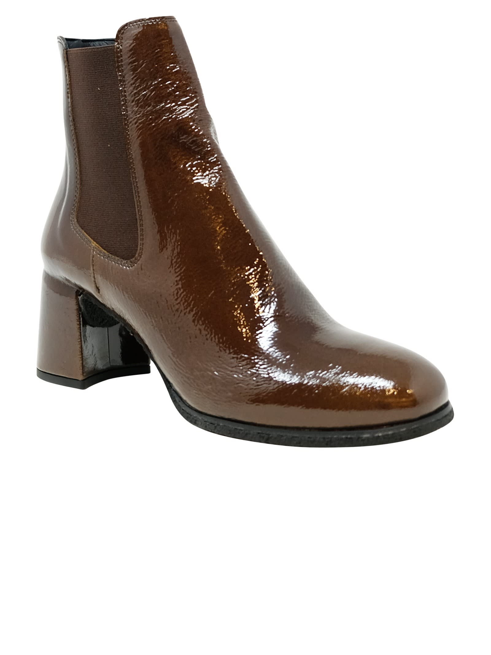 Shop Del Carlo Roberto  Patent Leather Holly Boots In Dark Brown