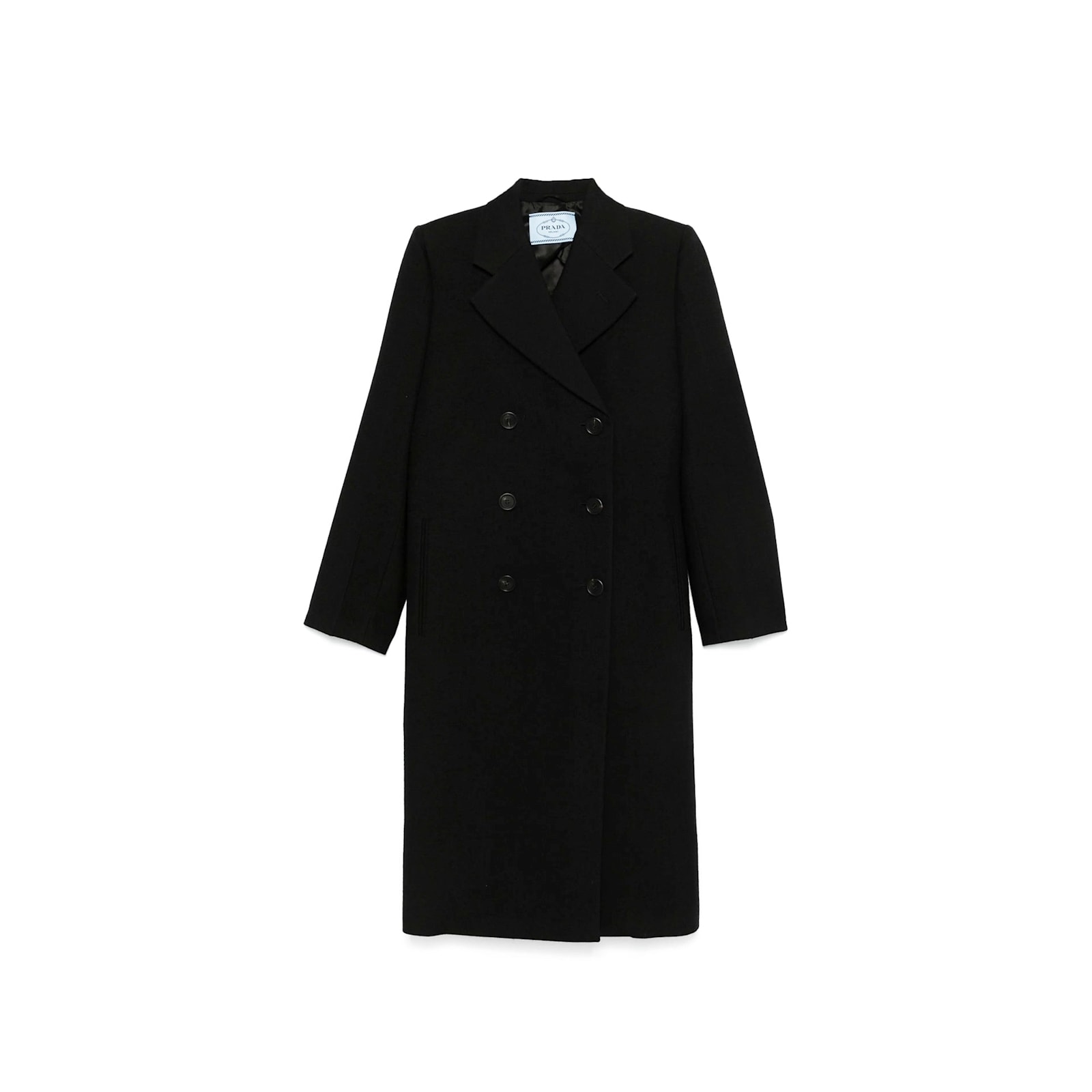 Prada Double-breasted Wool Coat In Black