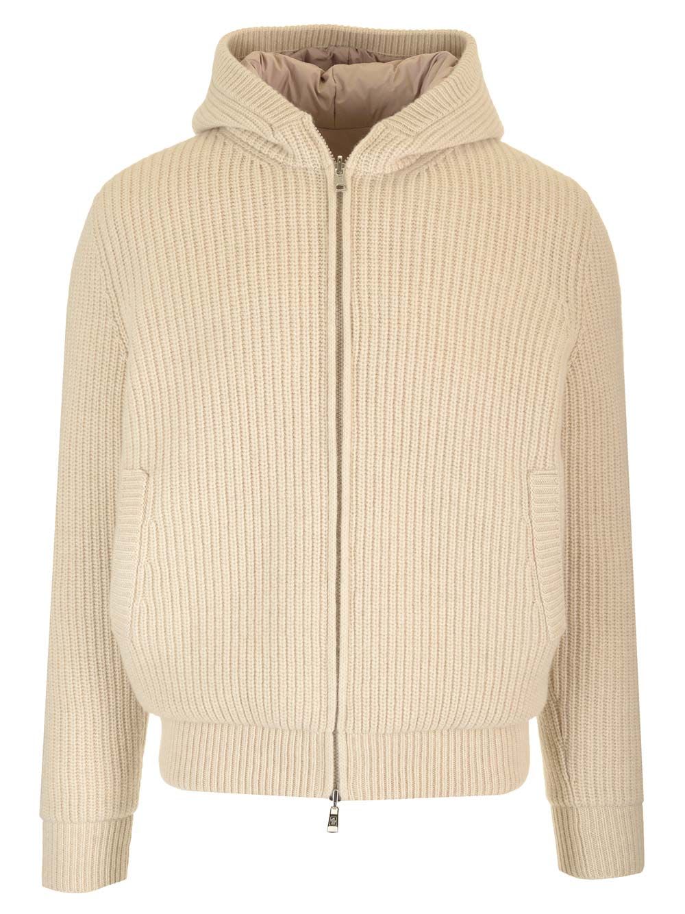 Shop Moncler Reversible Wool Blend Sweatshirt In Beige