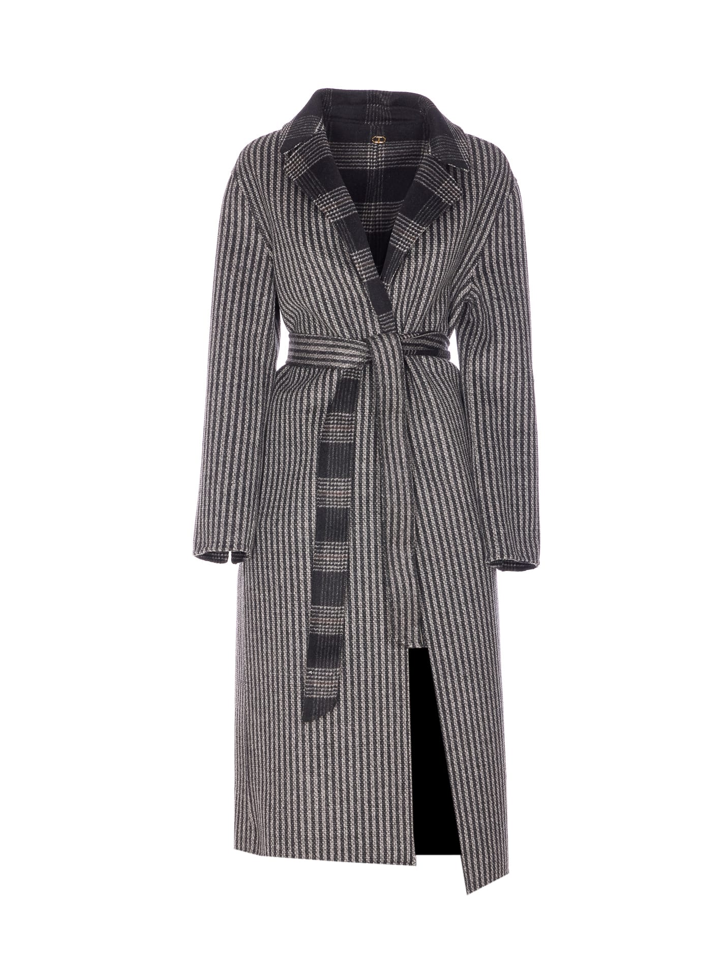 Twinset Twin Set Reversible Coat With Double Cloth In Black