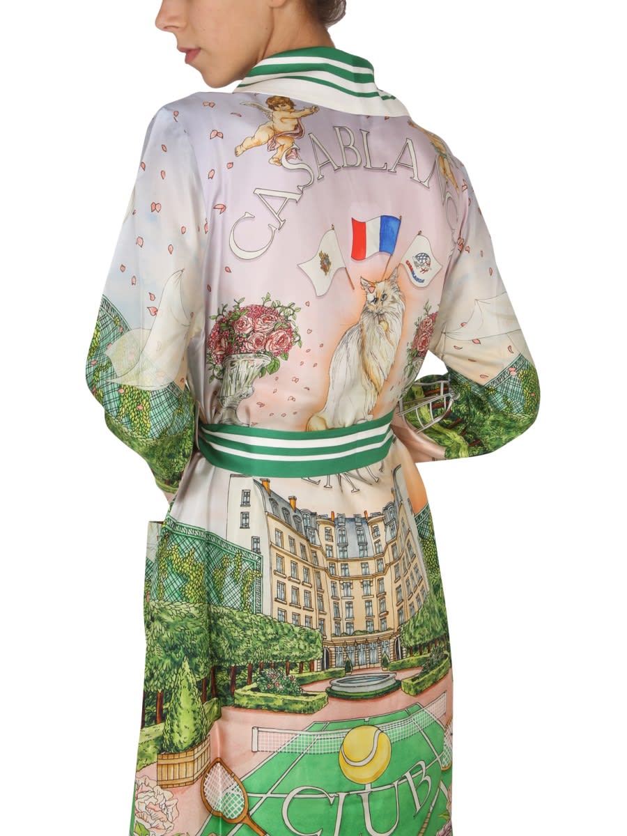 Shop Casablanca Robe With Tennis Club Prive Print In Multicolour