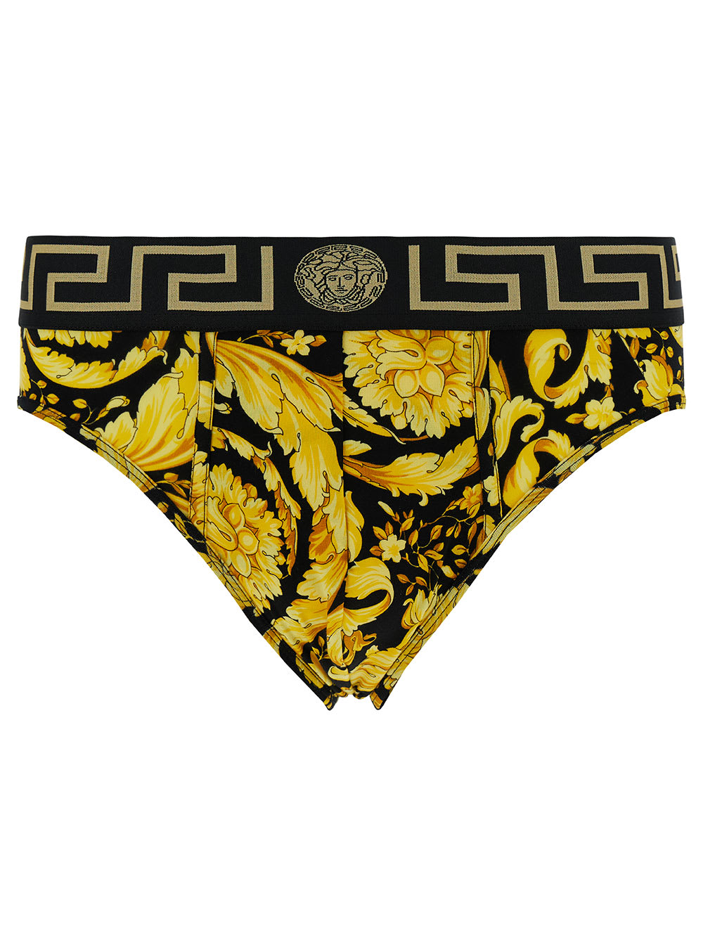 Shop Versace Gold Briefs With Barocco Print In Stretch Cotton Man In Yellow