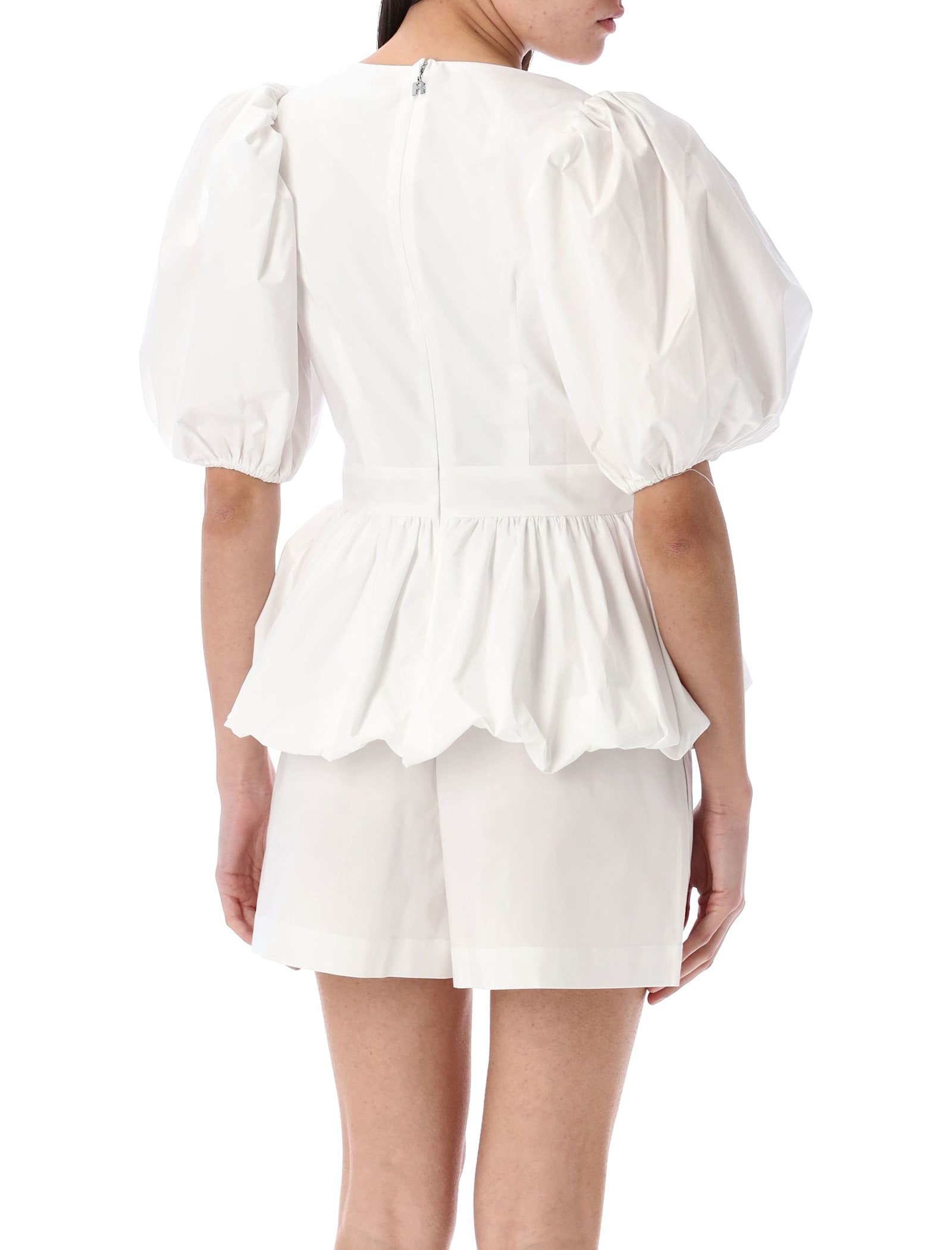 Rotate Birger Christensen Rotate Bubble Top With Puff Sleeves And V-neck Detail In White