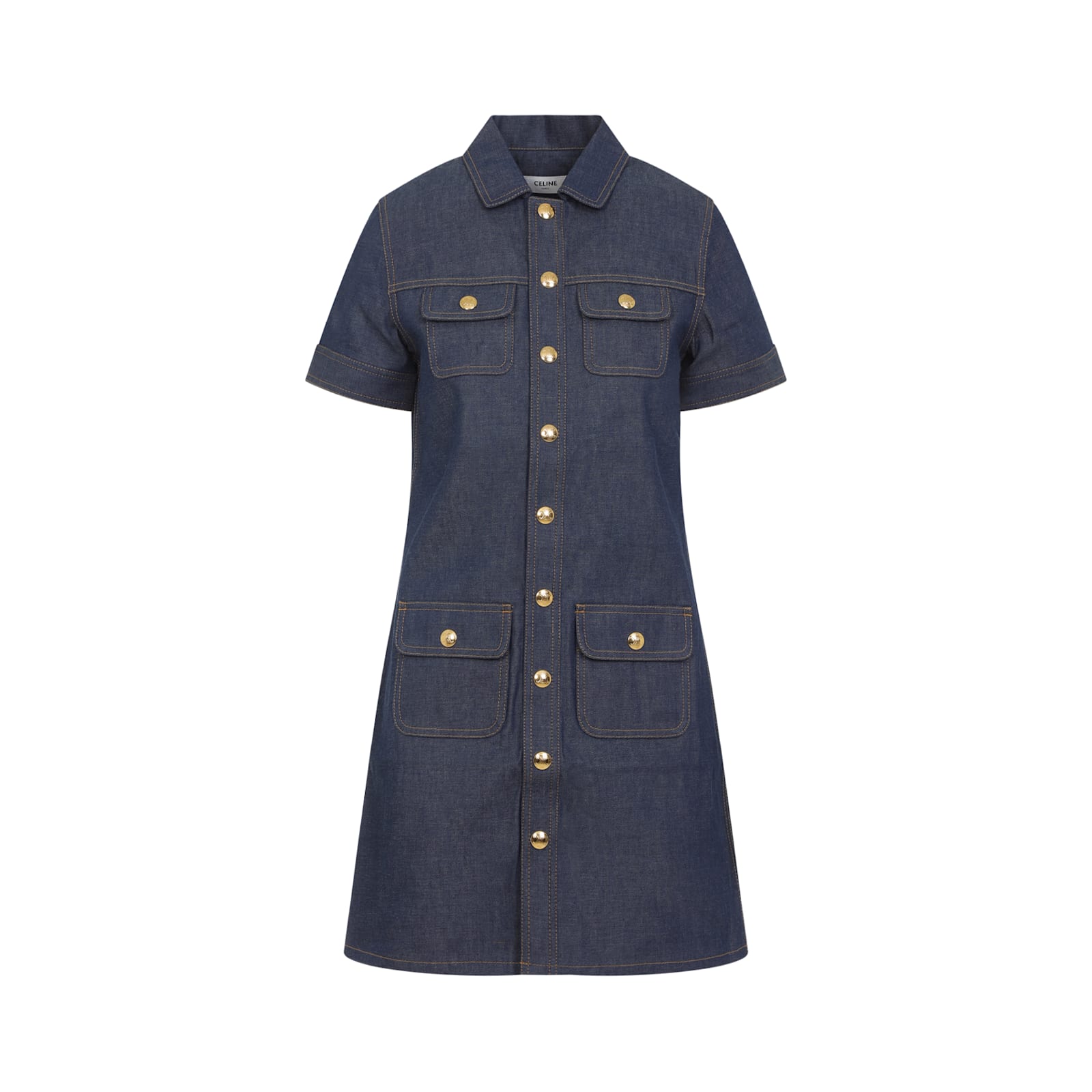 Celine Dress Short Sleeve Front Pockets In Blue