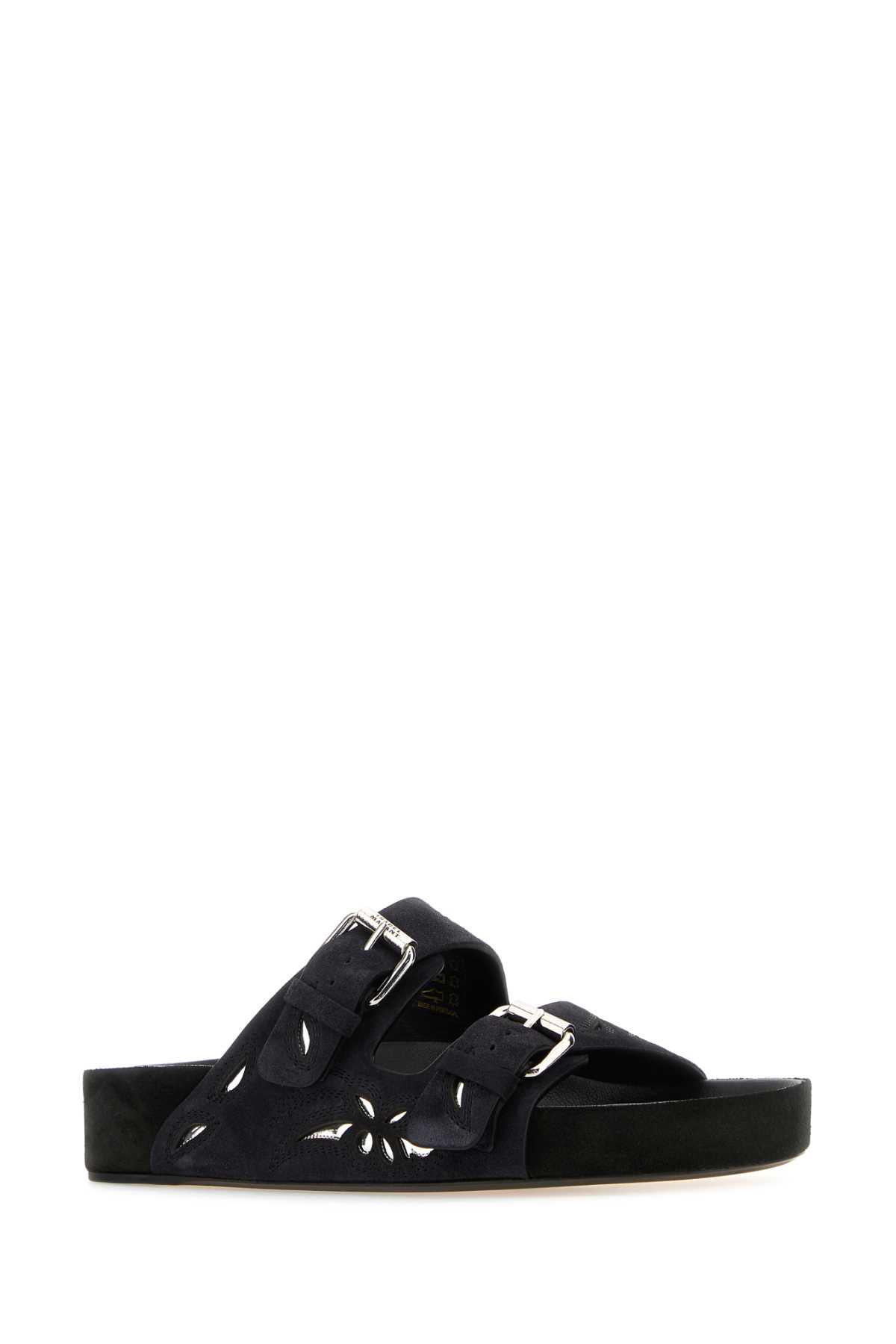 Shop Isabel Marant Black Suede Lennyo Slippers In Fadedblacksilver