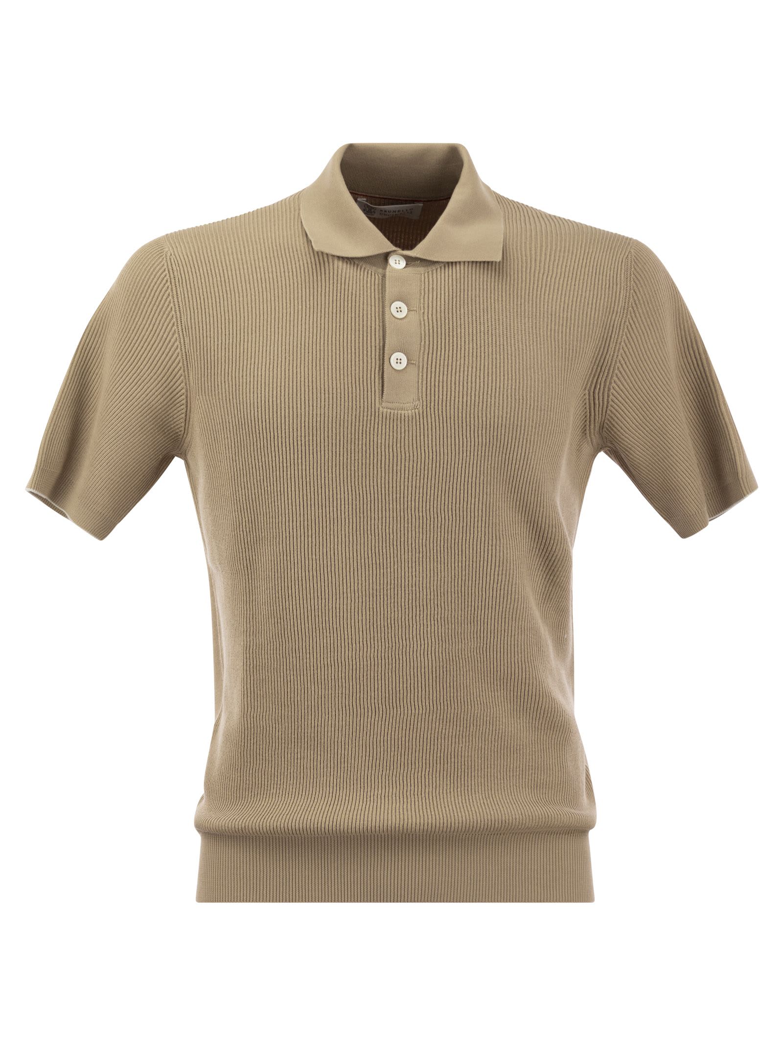 Shop Brunello Cucinelli Ribbed Cotton Polo-style Jersey In Sand