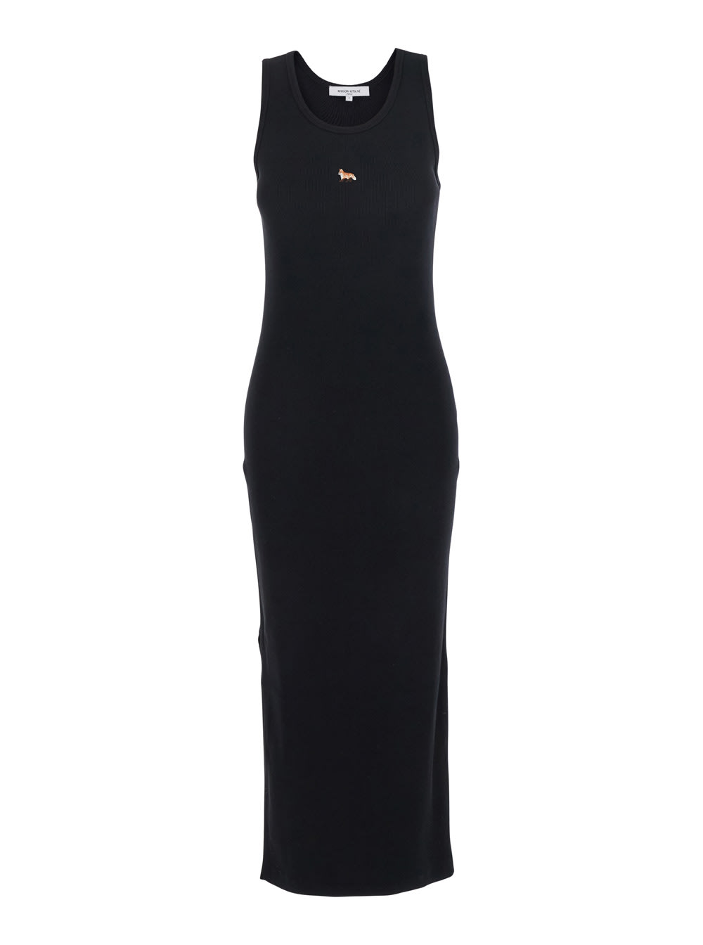 Maison Kitsuné Black Baby Fox Ribbed Tank Midi Dress In Black