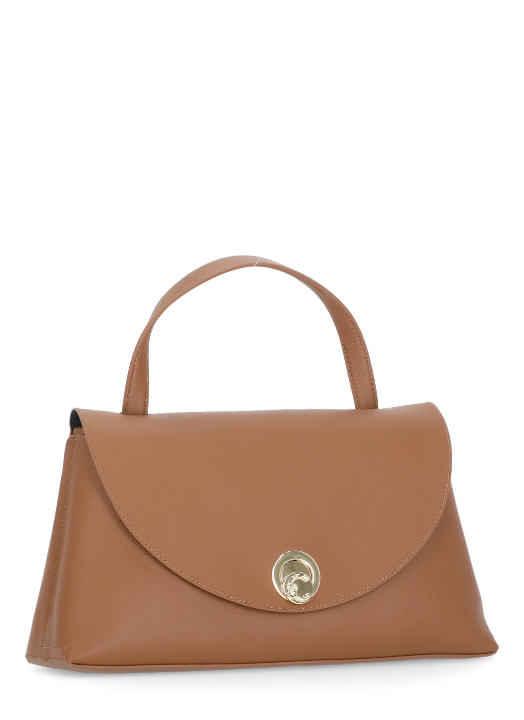 Coccinelle Curved Top Handbag With Circular Detail And Detachable Shoulder Strap In Brown