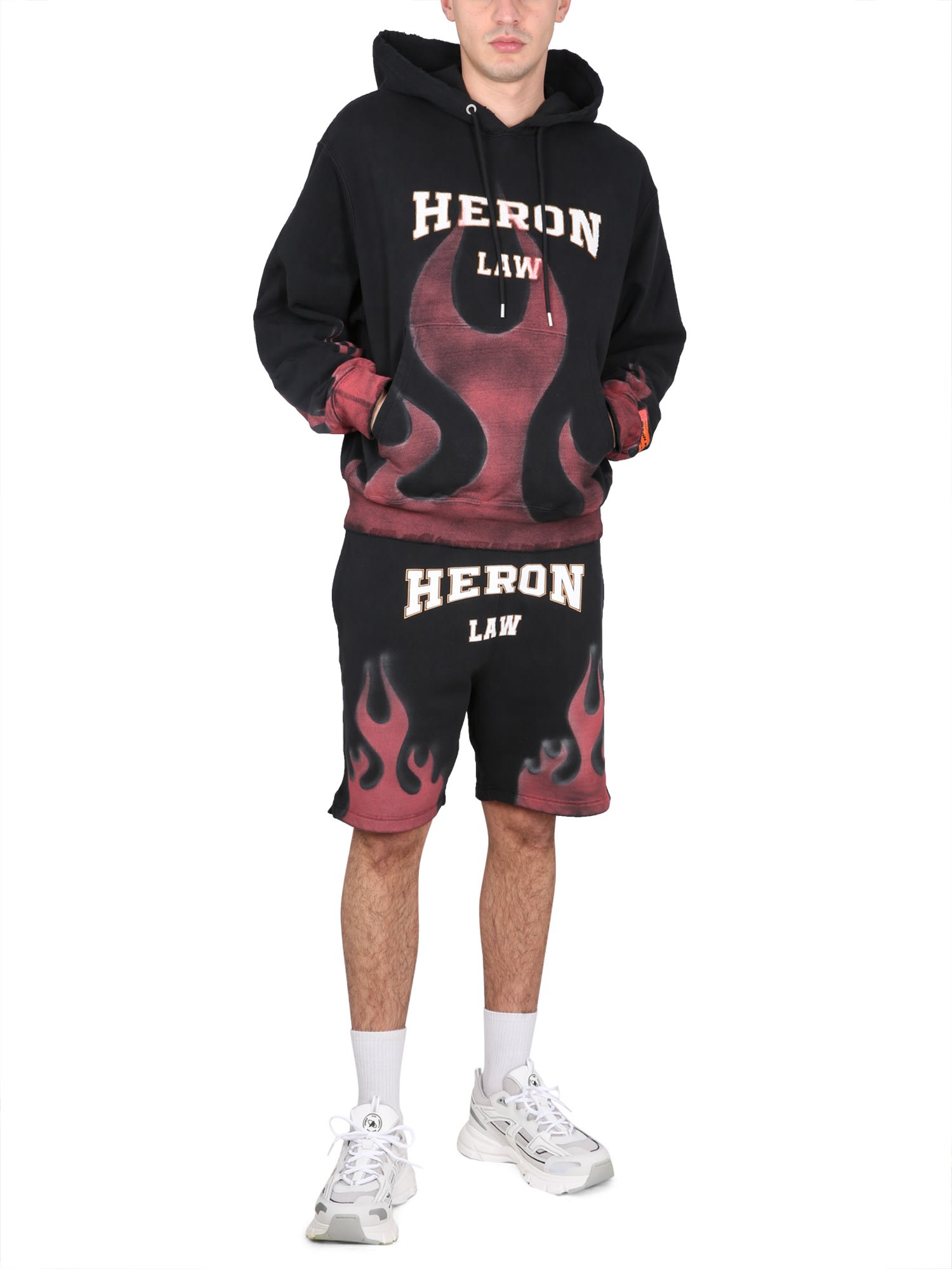 Shop Heron Preston Bermuda Shorts With Flames Print