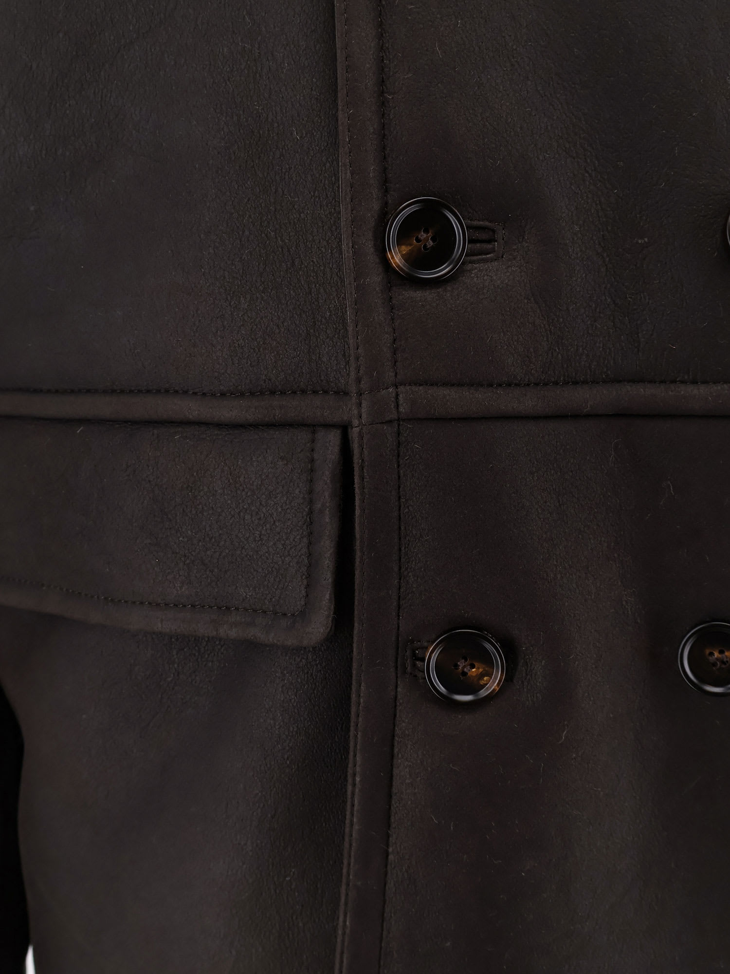 Hugo Boss Double-breasted Shearling Jacket Pockets In Brown