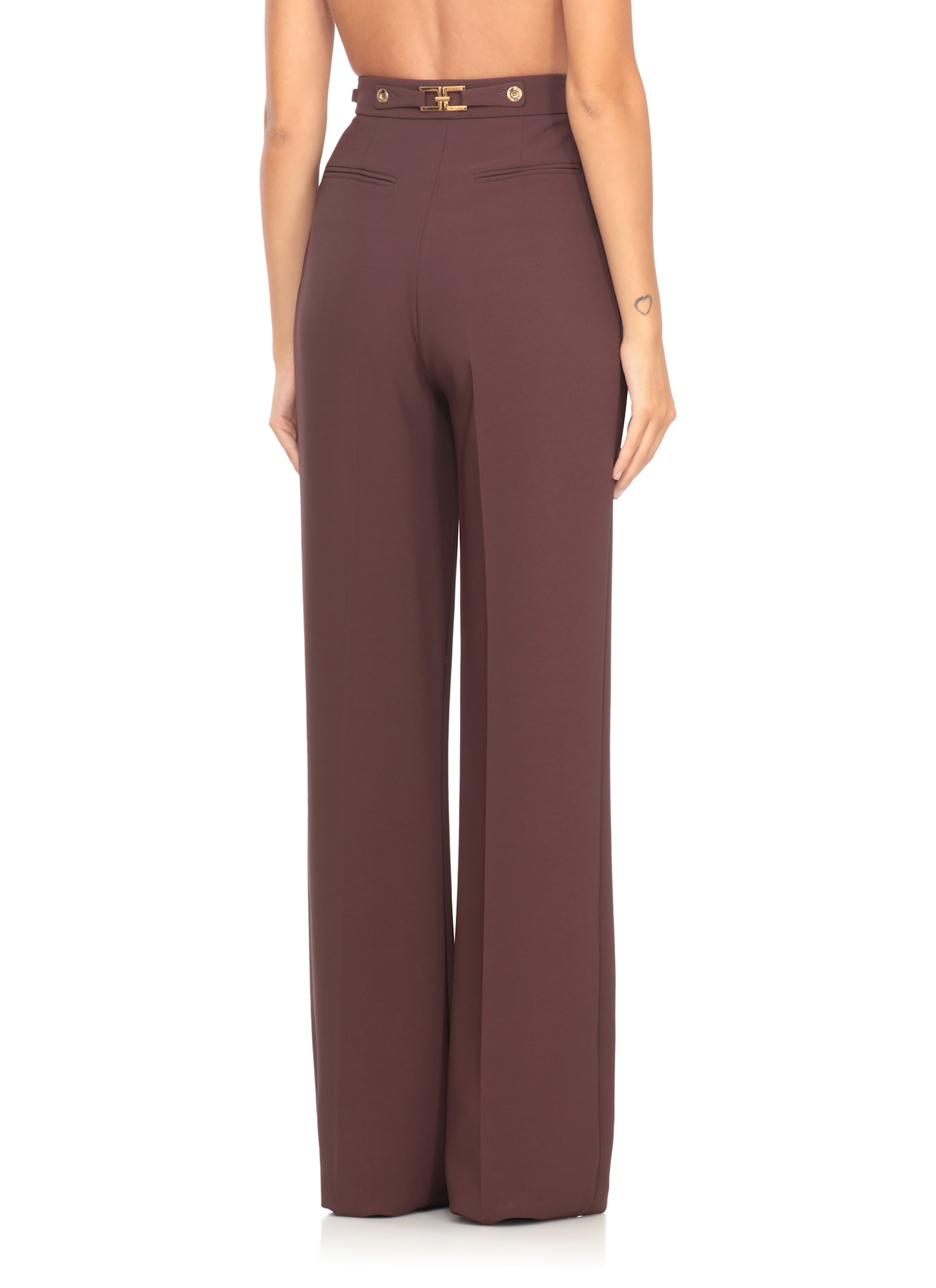 Elisabetta Franchi High Waist Wide Leg Trousers With Pockets In Burgundy