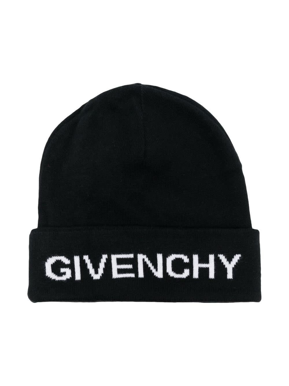 Givenchy Kids Black Beanie With White Logo