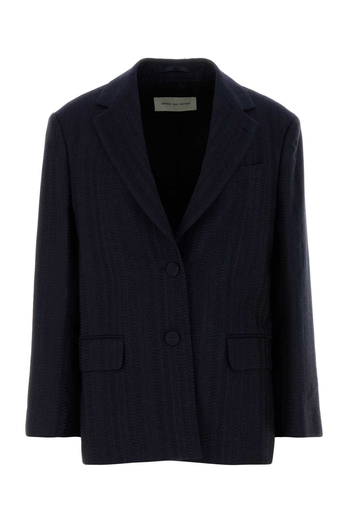 Dries Van Noten Embroidered Wool Blend Birdys Blazer In Blue