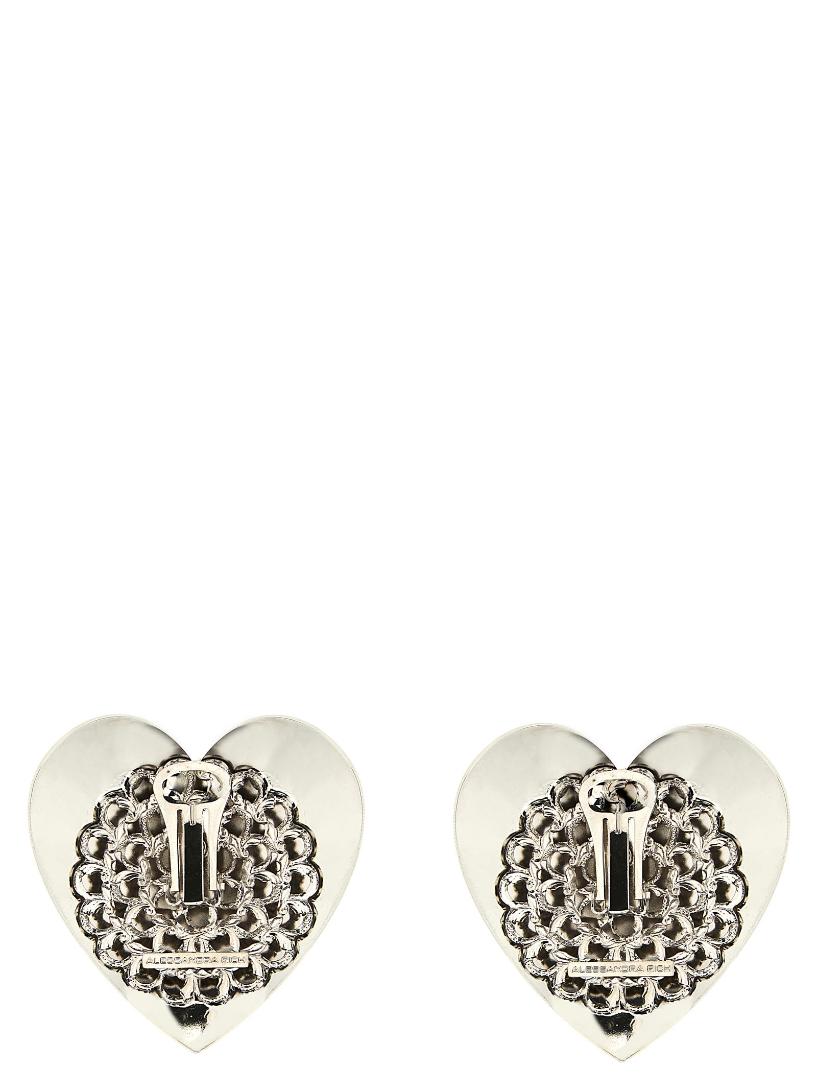 Shop Alessandra Rich Metal Heart Earrings In Silver