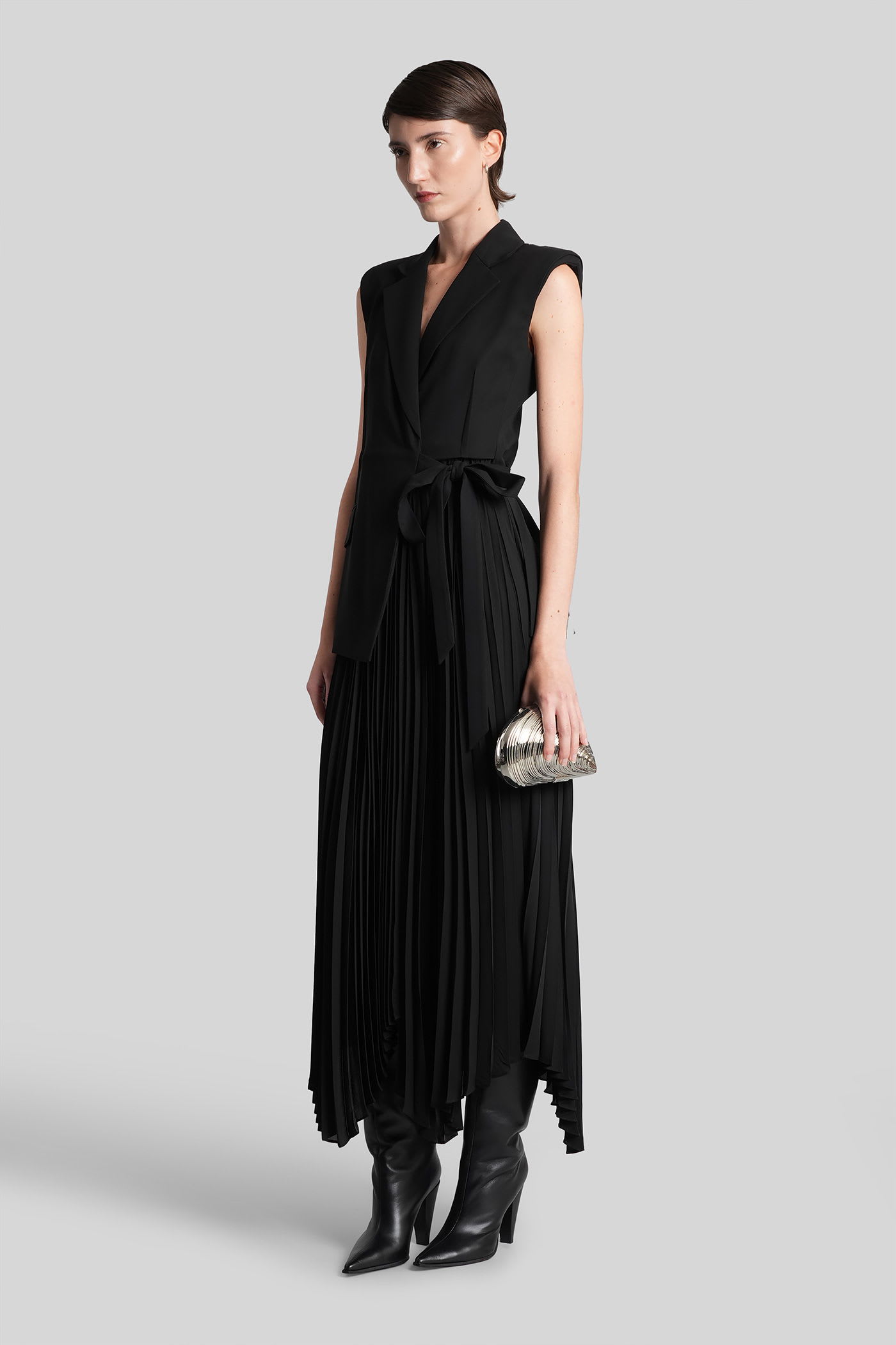 Simkhai Helena Layered Crepe And Chiffon Midi Wrap Dress In Black