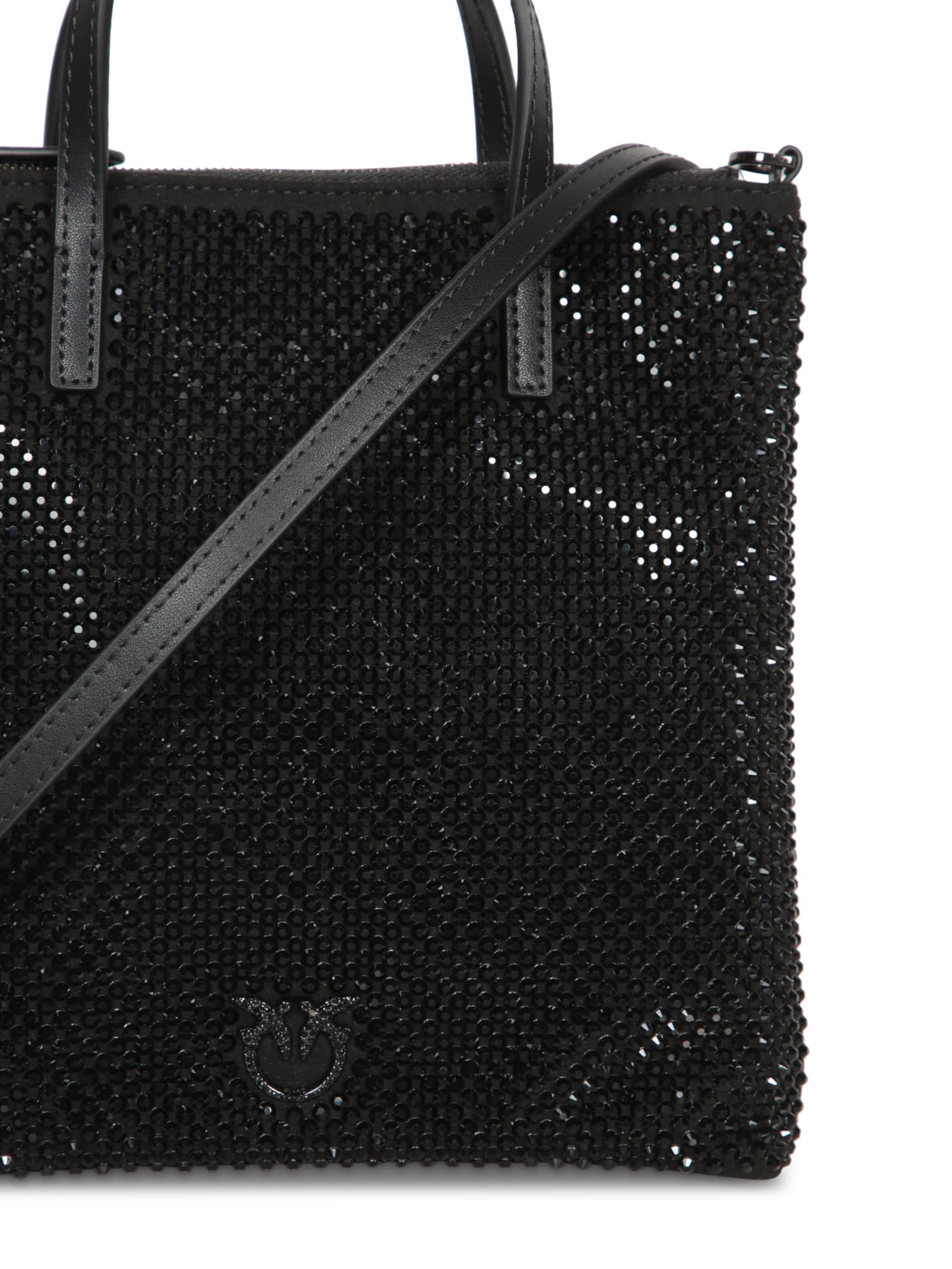 Shop Pinko Black Mini Shopper Bag With Rhinestones