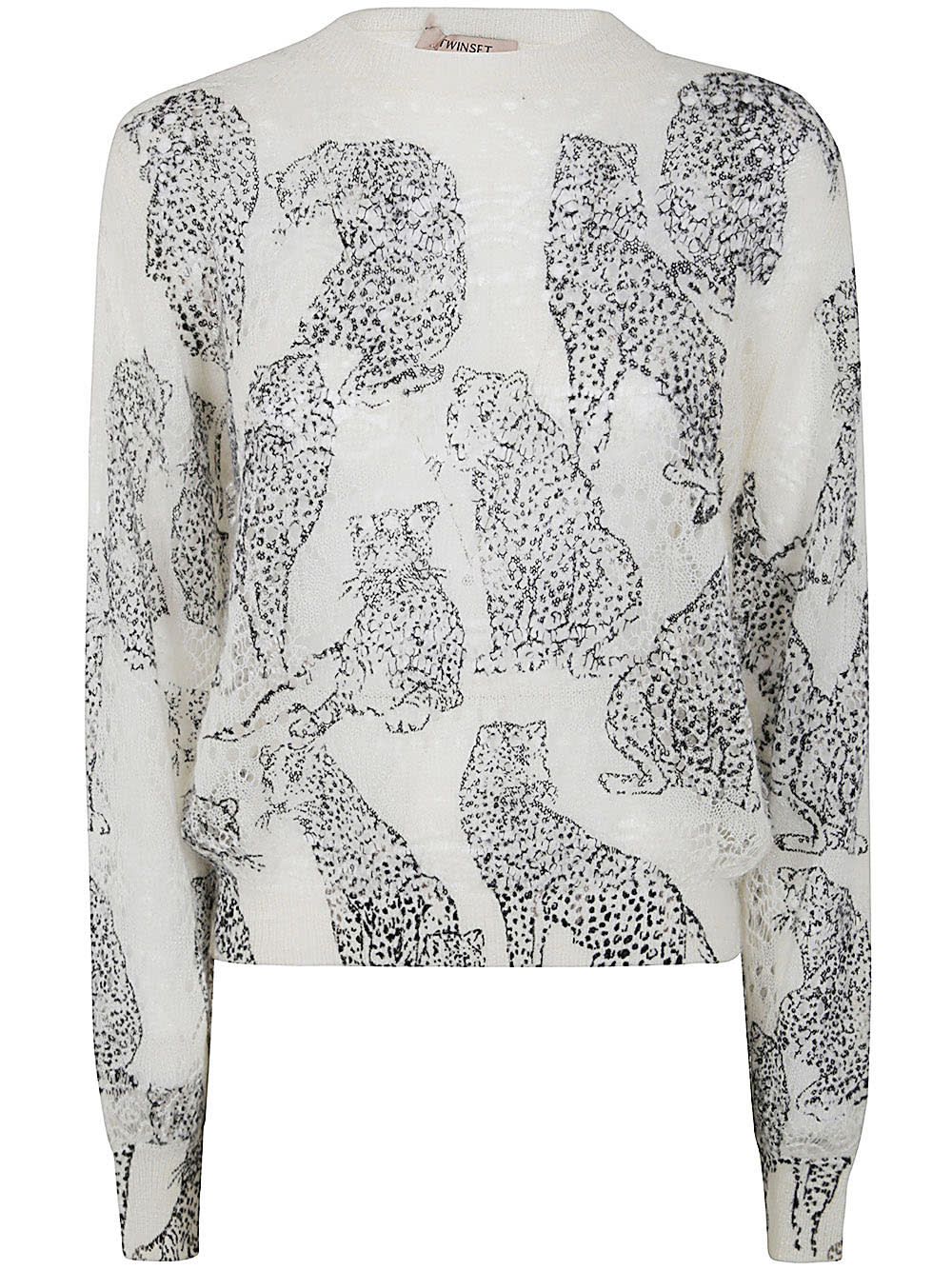 Shop Twinset Turtle Neck Sweater In Jaguards Print Black White