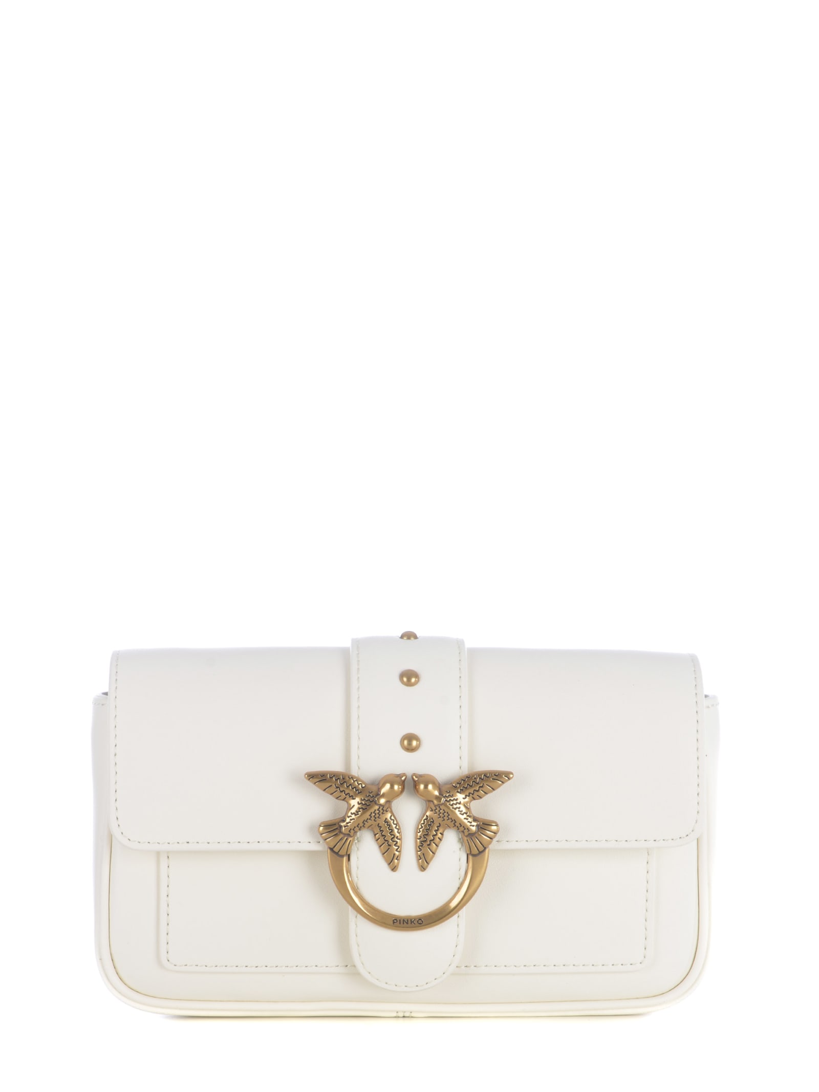 Pinko Clutch Bag  Love One Simply In Leather In Crema
