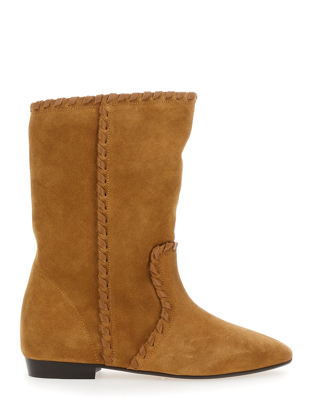 staeni Brown Ankle Boots With Beveled Toe And Low Heel In Suede Woman