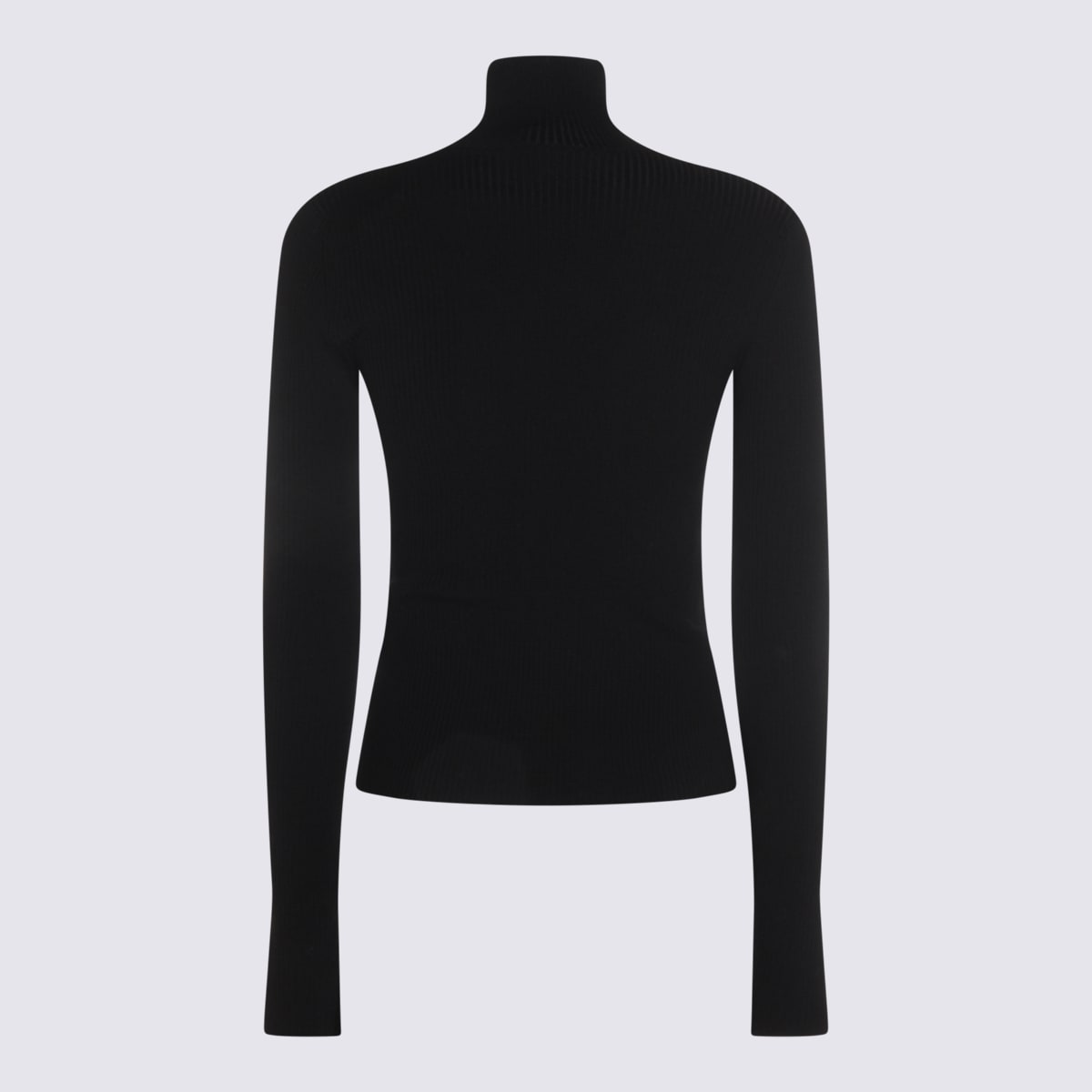 Blumarine Turtleneck Knit With Ribbed Texture And Lace Inserts In Black