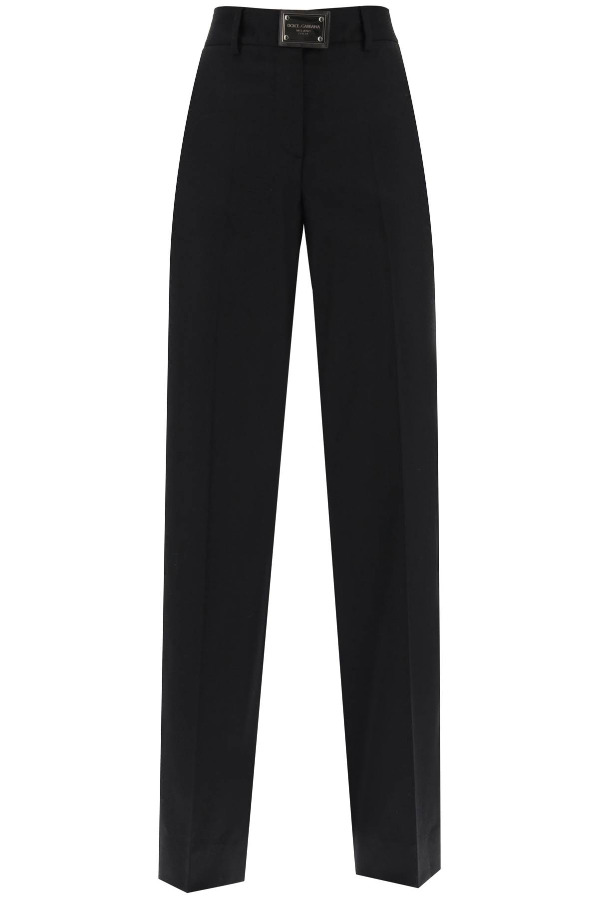 Dolce & Gabbana Flannel Trousers With Logo Tag In Black