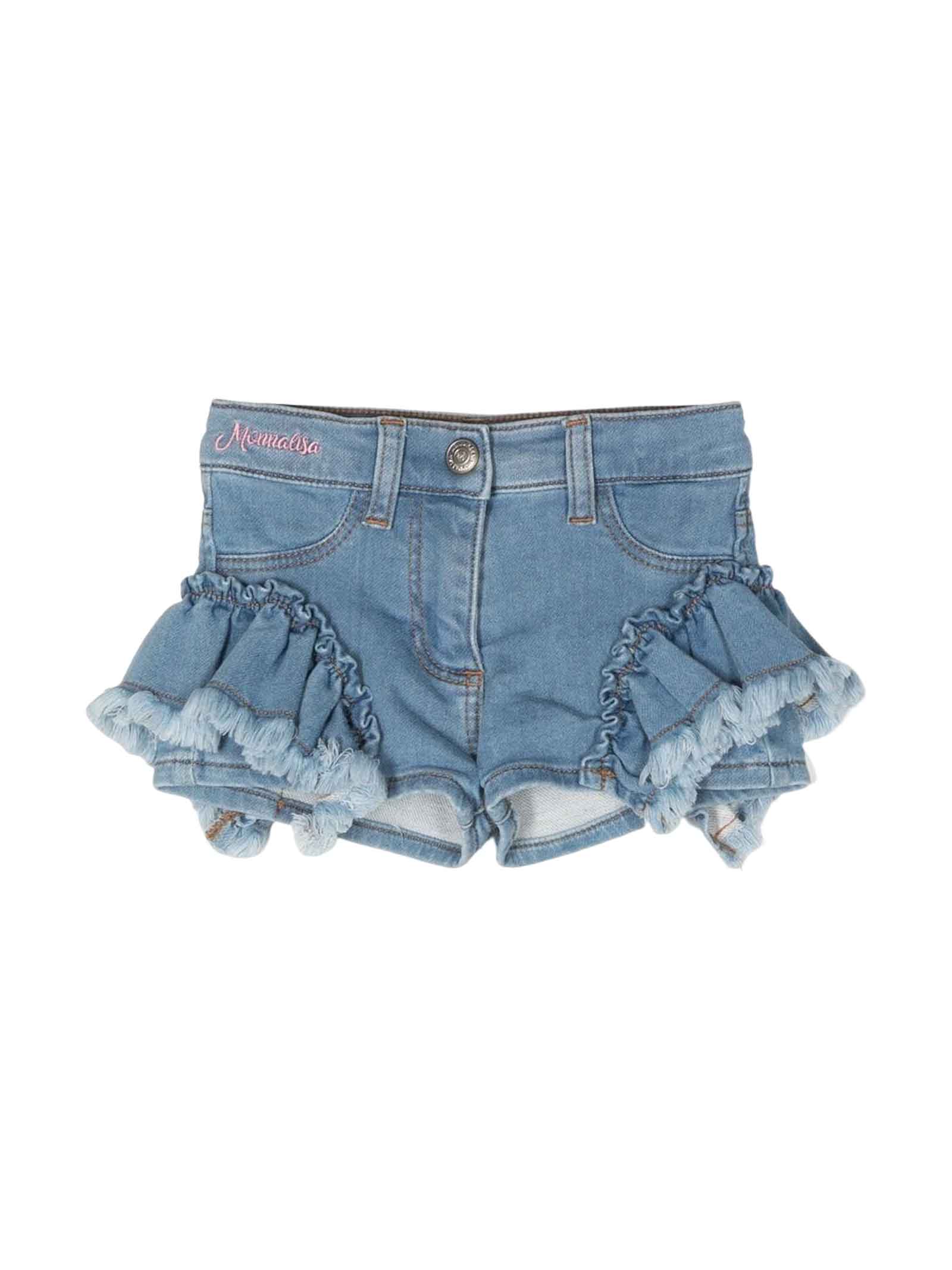Monnalisa Denim Shorts With Ruffles In Denim