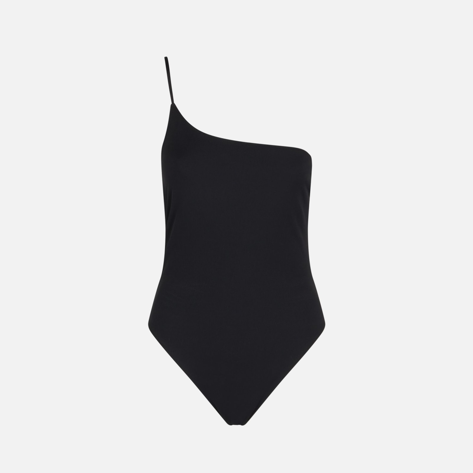 Shop Mc2 Saint Barth Woman Black Ribbed One Shoulder One-piece Swimsuit