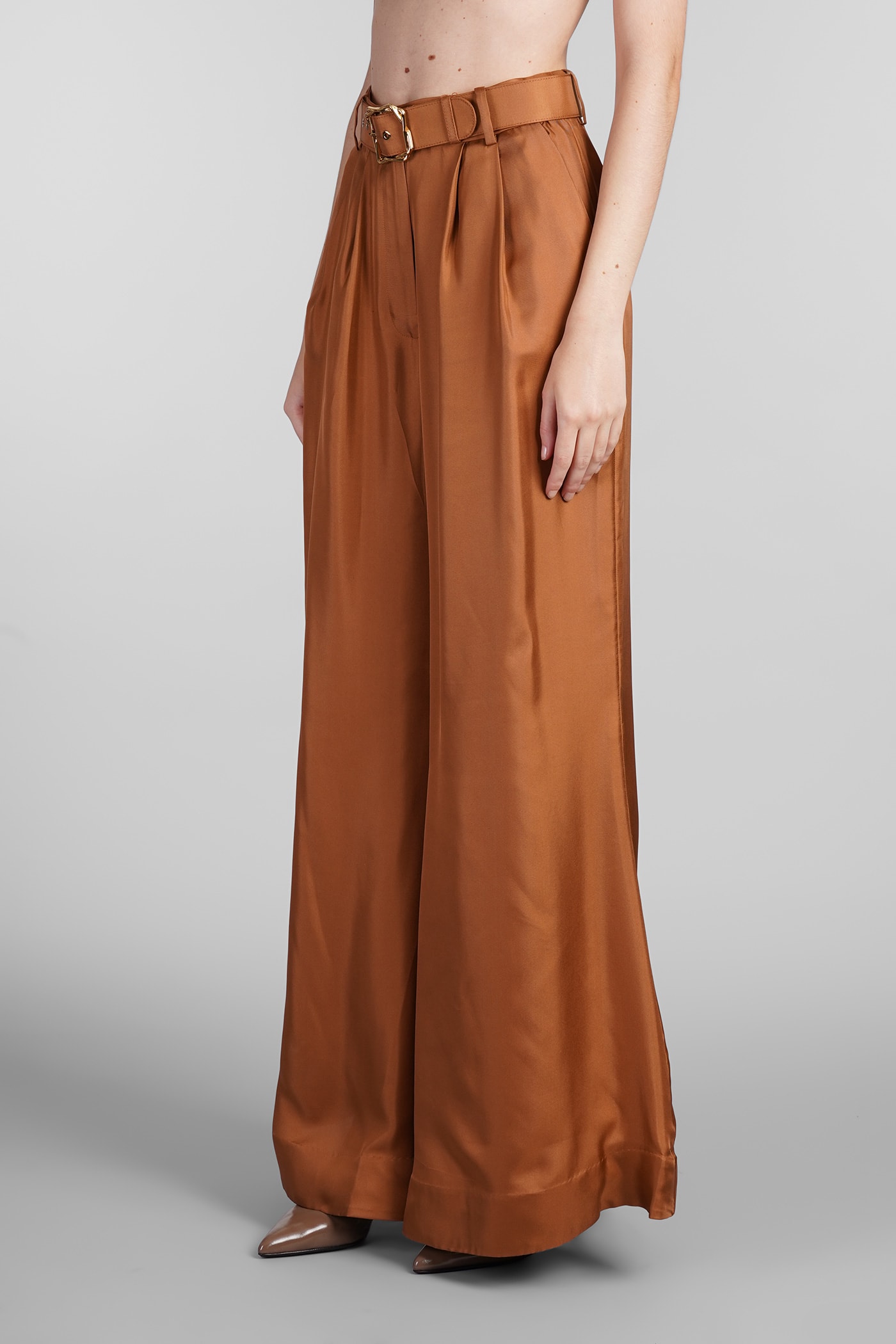 Zimmermann Silk Illustration Wide-leg Pants In Brown
