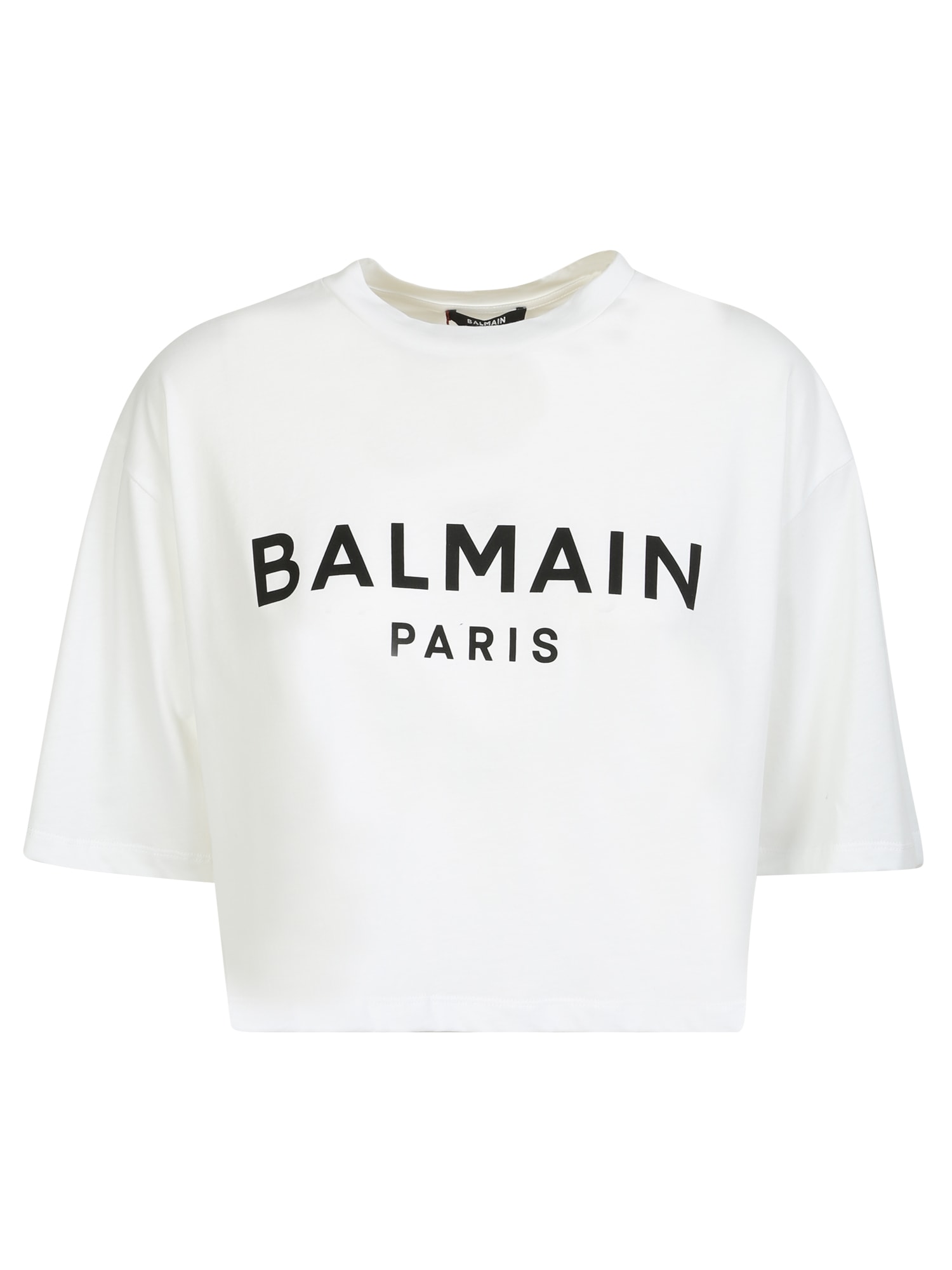 The Iconic Balmain Logo Print Shirt Has Been Revisited In A Cropped Key, Making It Unique And Timeless