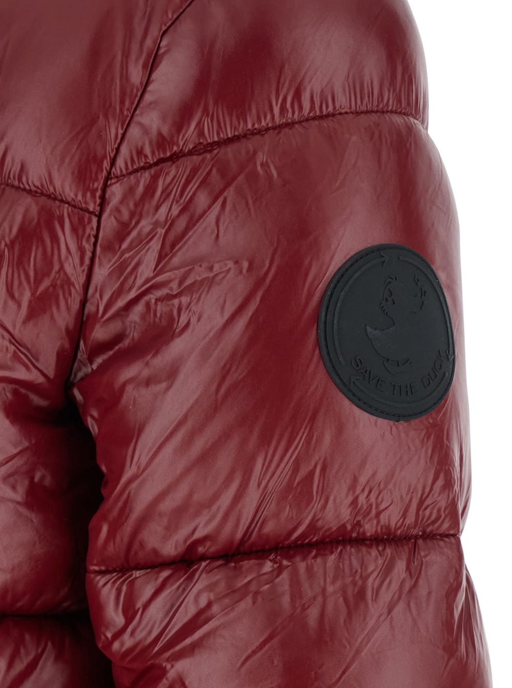 Save The Duck Hooded Puffer Jacket In Burgundy