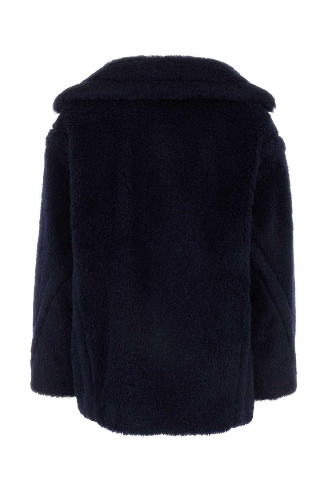 Max Mara Black Teddy Coat In Alpaca And Black Wool In Blu Marino
