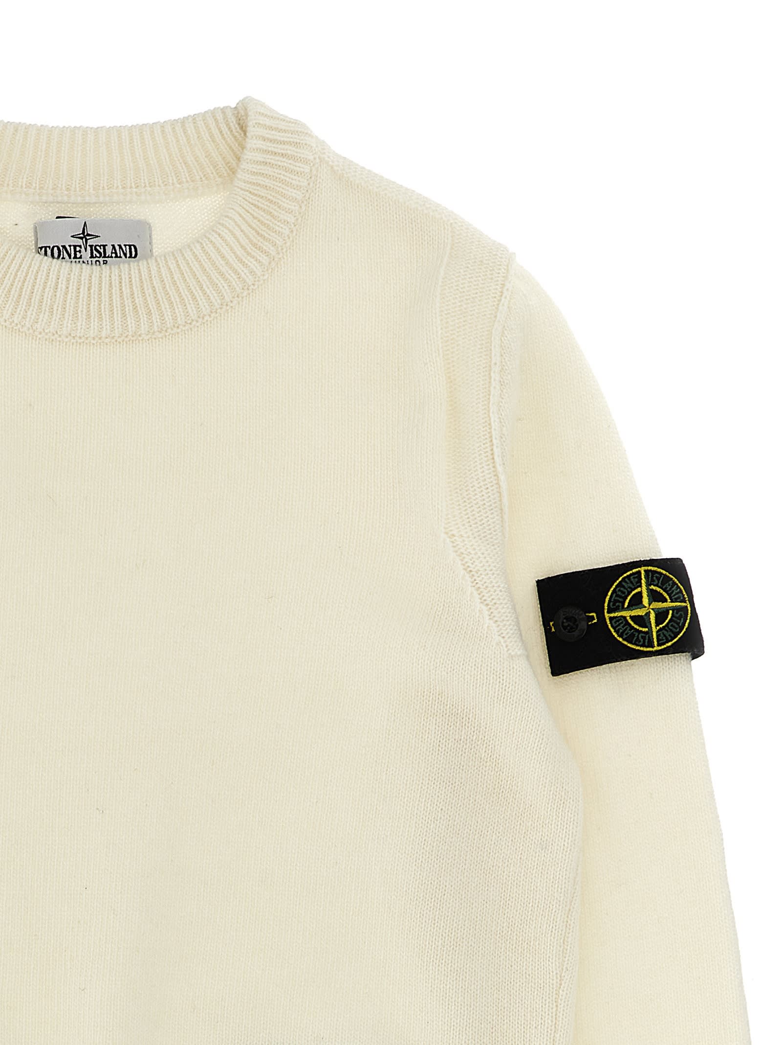 Shop Stone Island Junior Logo Badge Sweater In Ivory