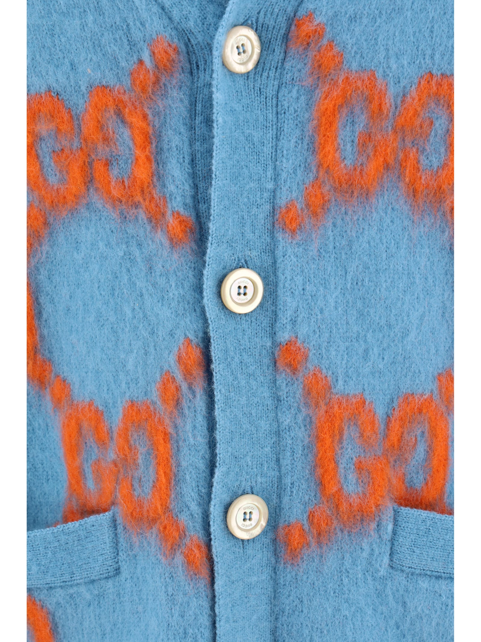 Shop Gucci Cardigan In Azure/orange
