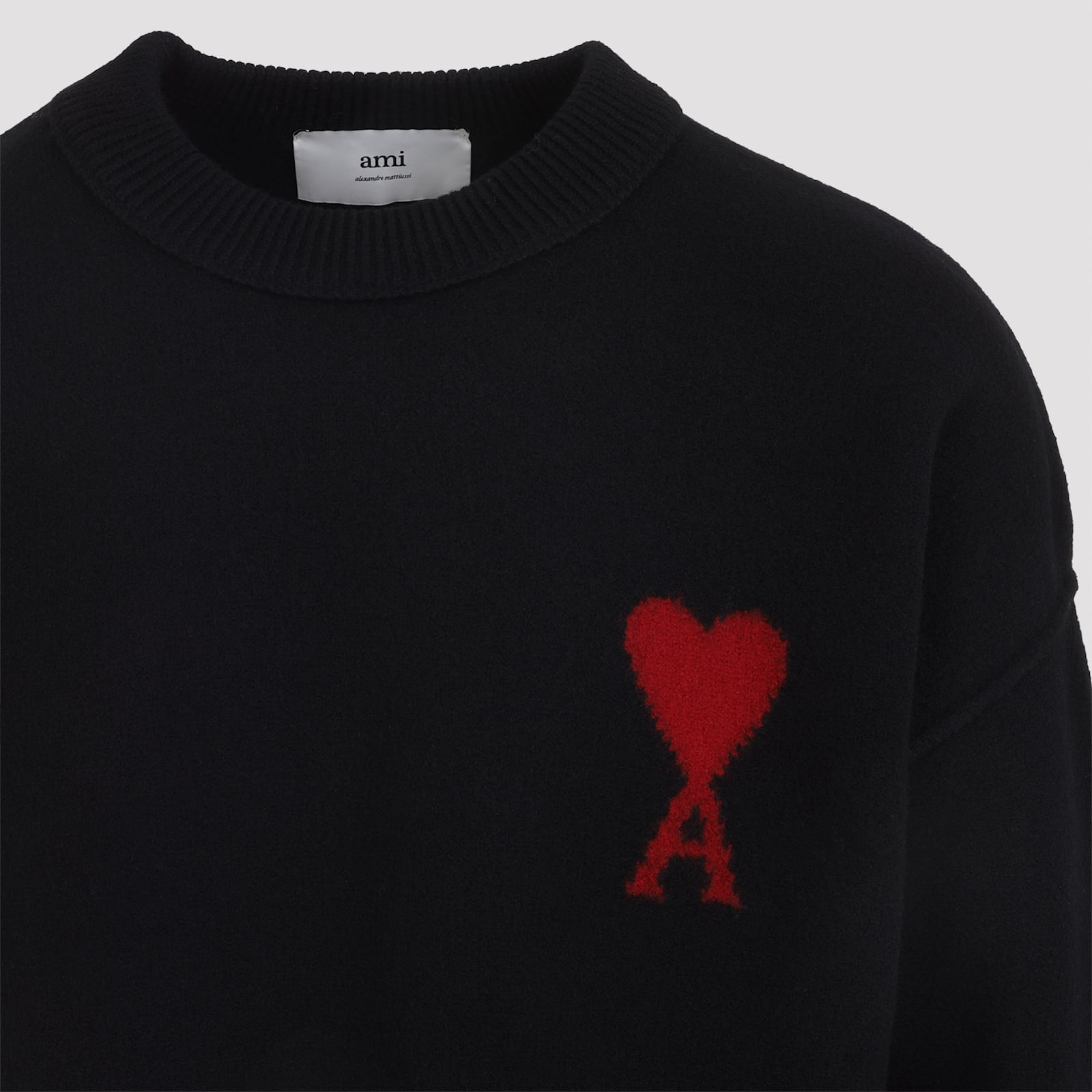 Ami Alexandre Mattiussi Ami Felted Wool Sweater With Heart And Logo Detail In Black