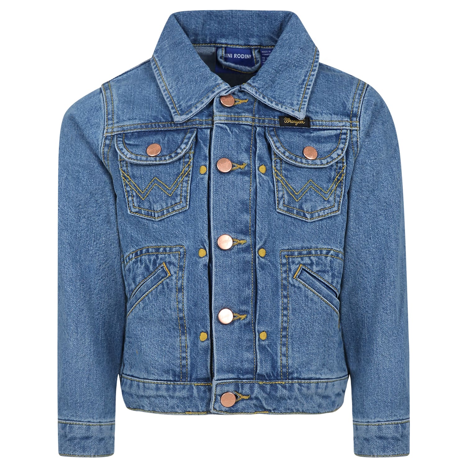 Mini Rodini Blue Jacket For Kids With Dove In Denim