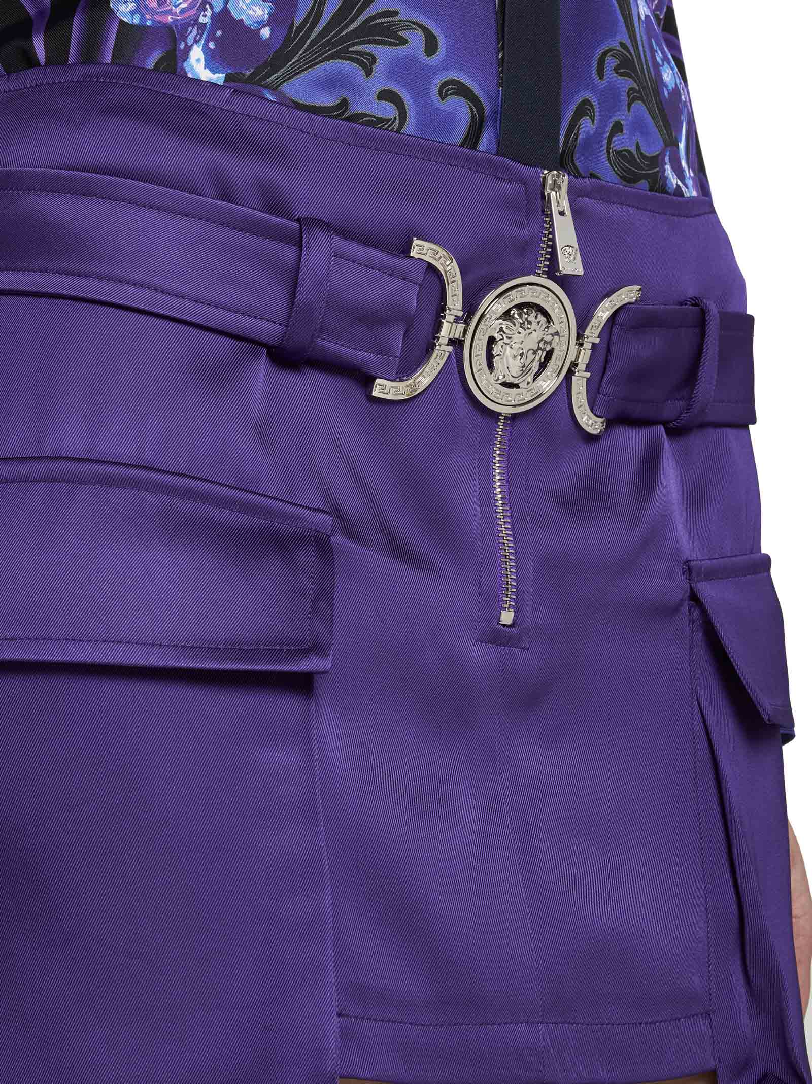 Versace Medusa Satin Cargo Miniskirt In Purple