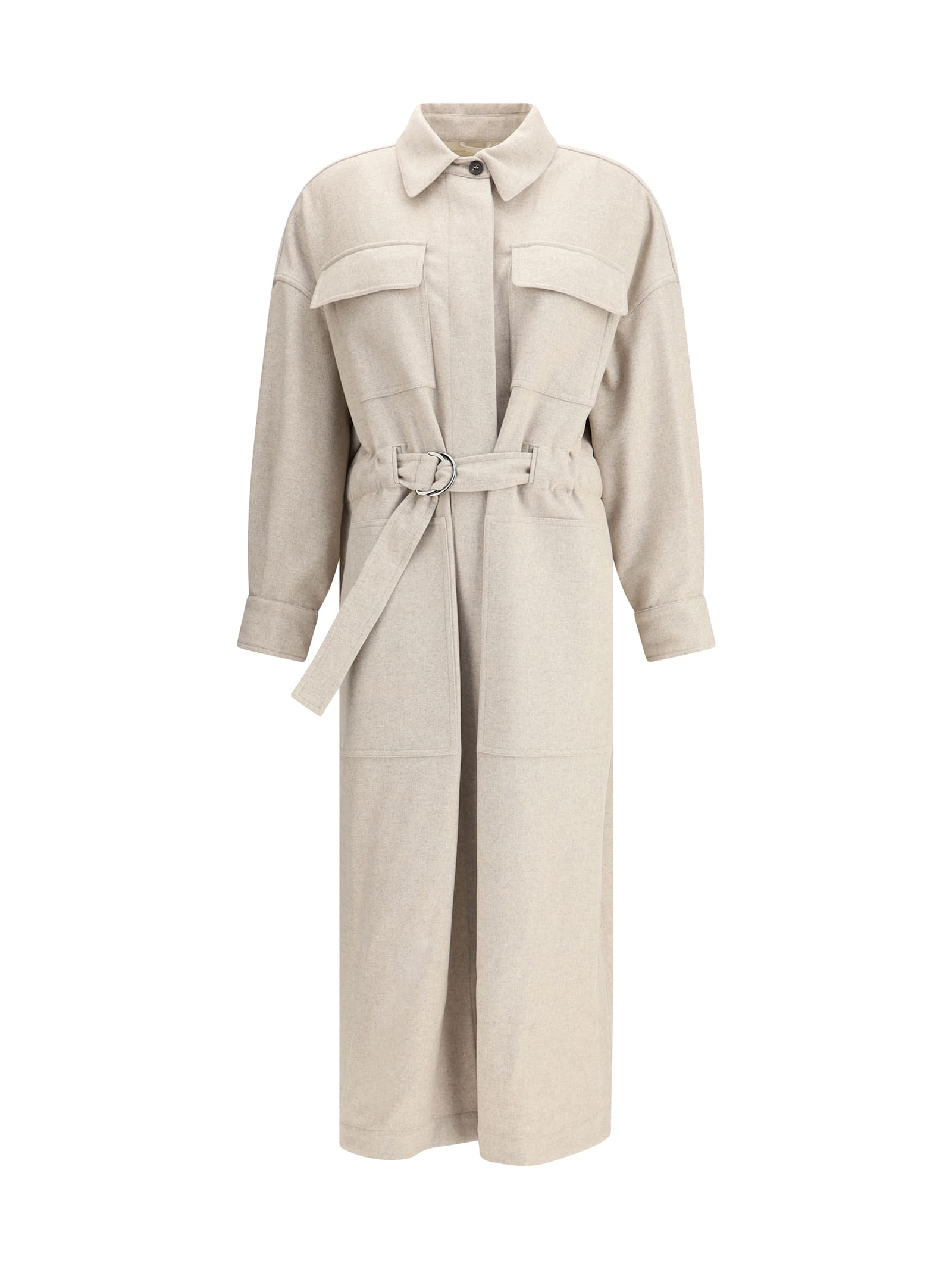Brunello Cucinelli Silhouette-defining Long Coat With Adjustable Waistband In Neutral