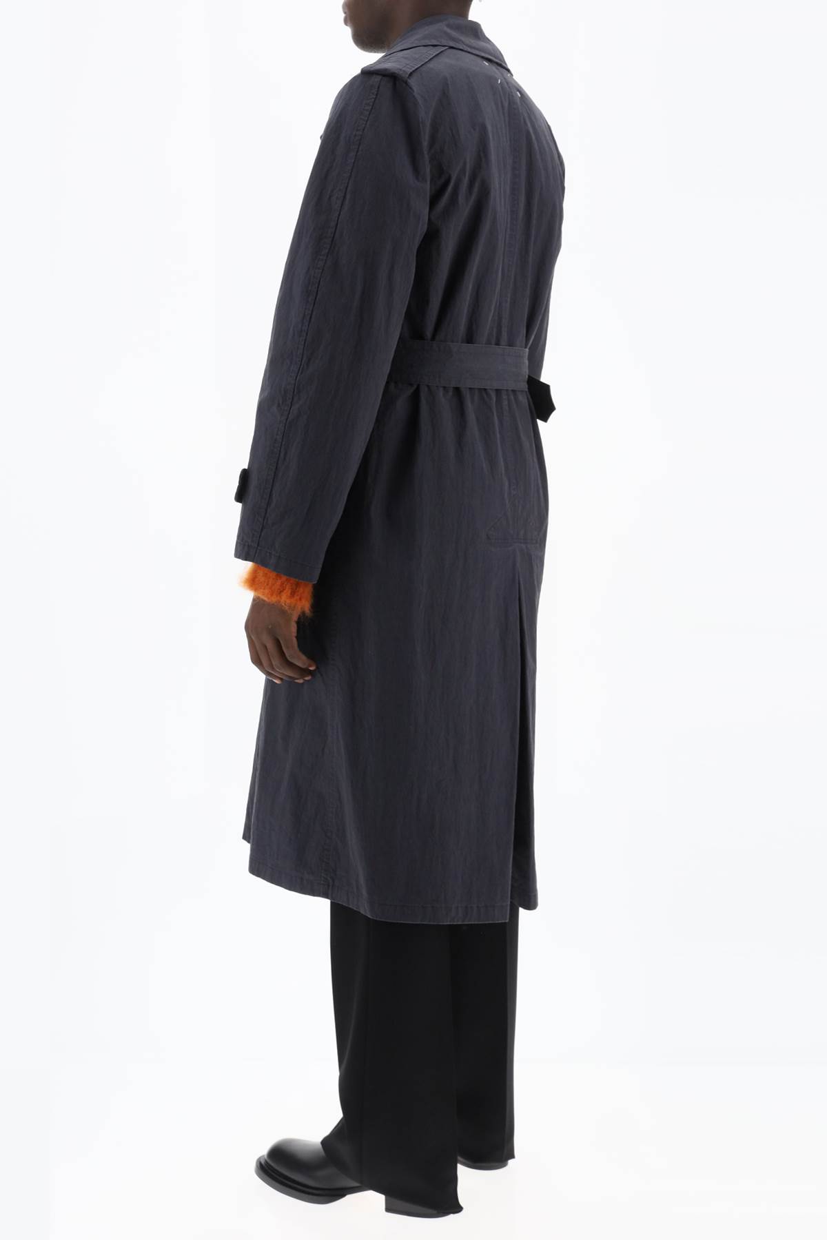 Shop Maison Margiela Double-breasted Trench Coat In Cotton In Washed Black (blue)