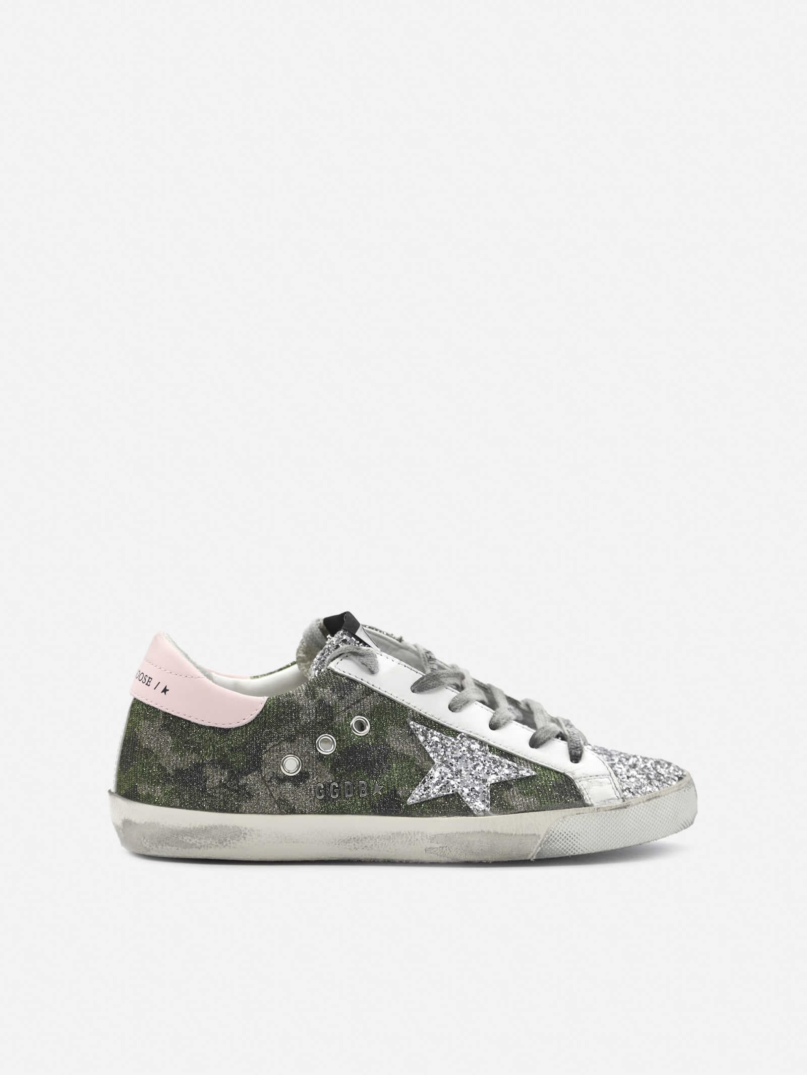 Buy Golden Goose Superstar Sneakers With Camouflage And Glitter Pattern online, shop Golden Goose shoes with free shipping